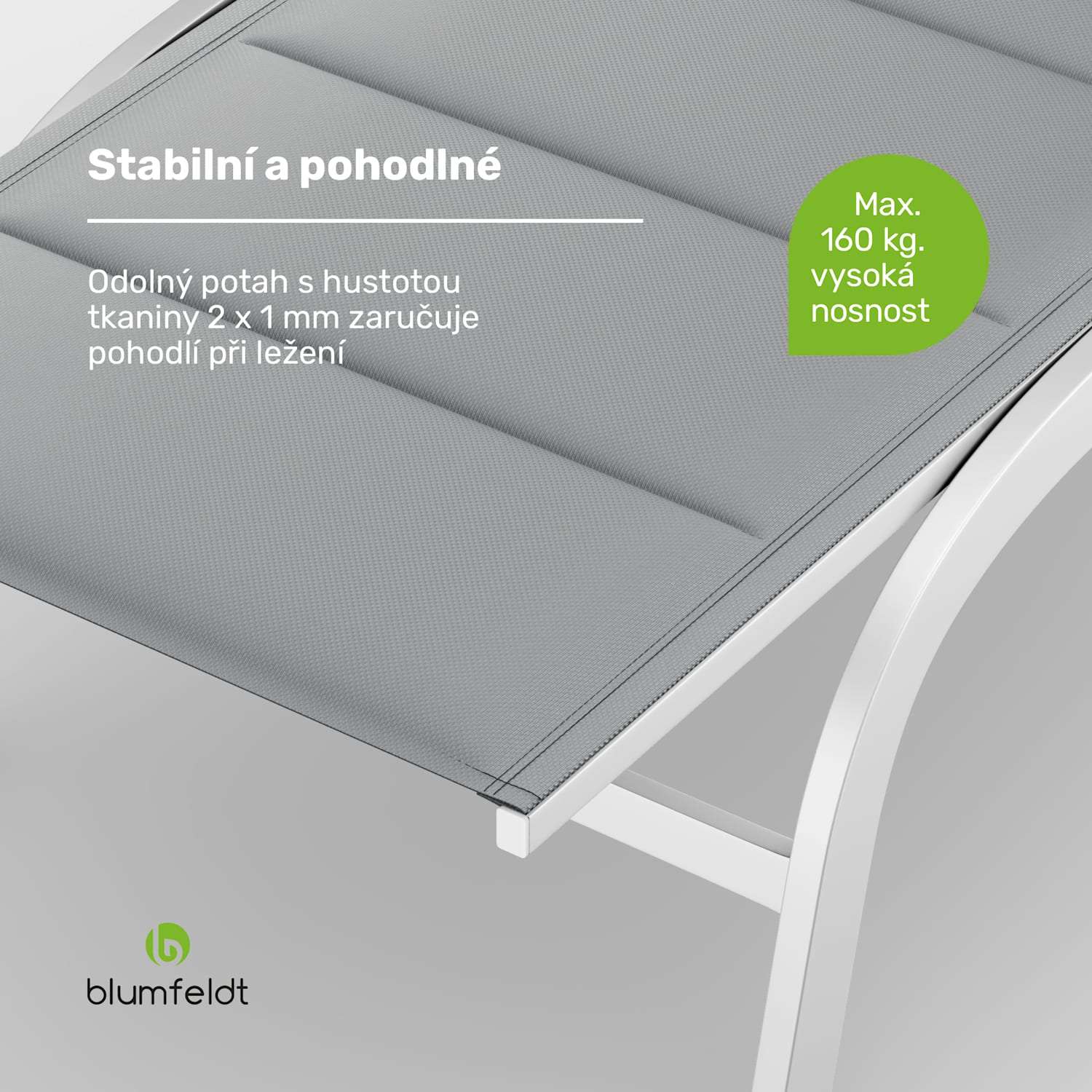 Limala, lehátko, ocel/hliník, textilen, 150 kg, přenosné Bílá