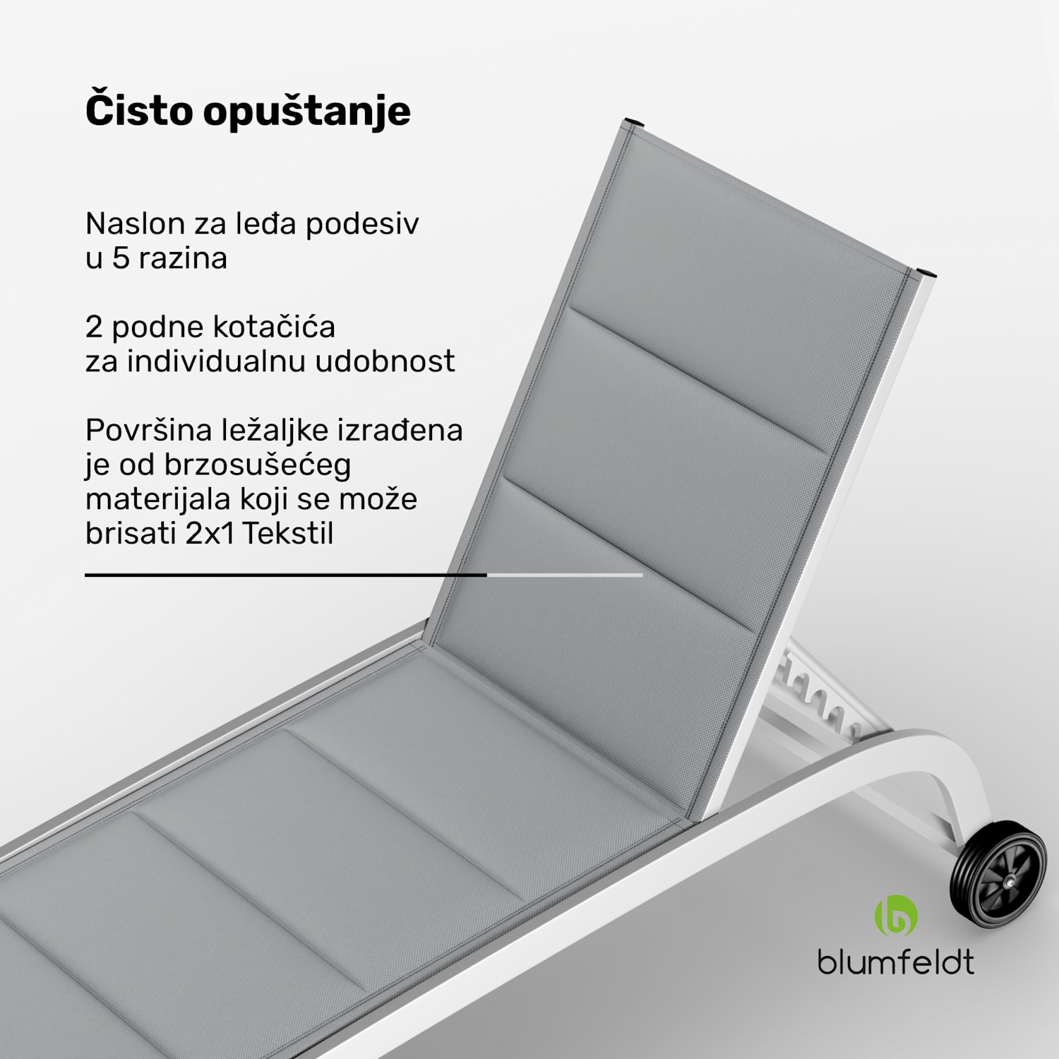 Limala, ležaljka, čelik / aluminij, tekstil, 150 kg, prijenosna 
