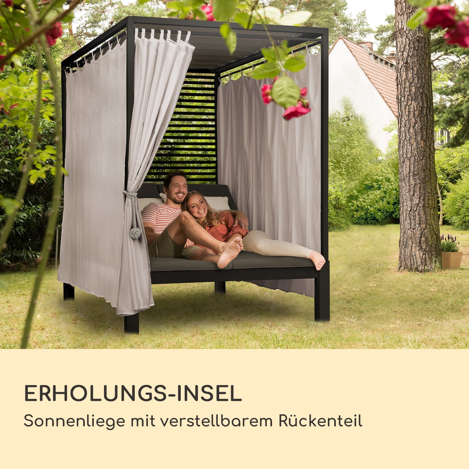 Eremitage Double Lux Sonnenliege 4 Liegepositionen 2 Personen 6 cm Polster Schwarz