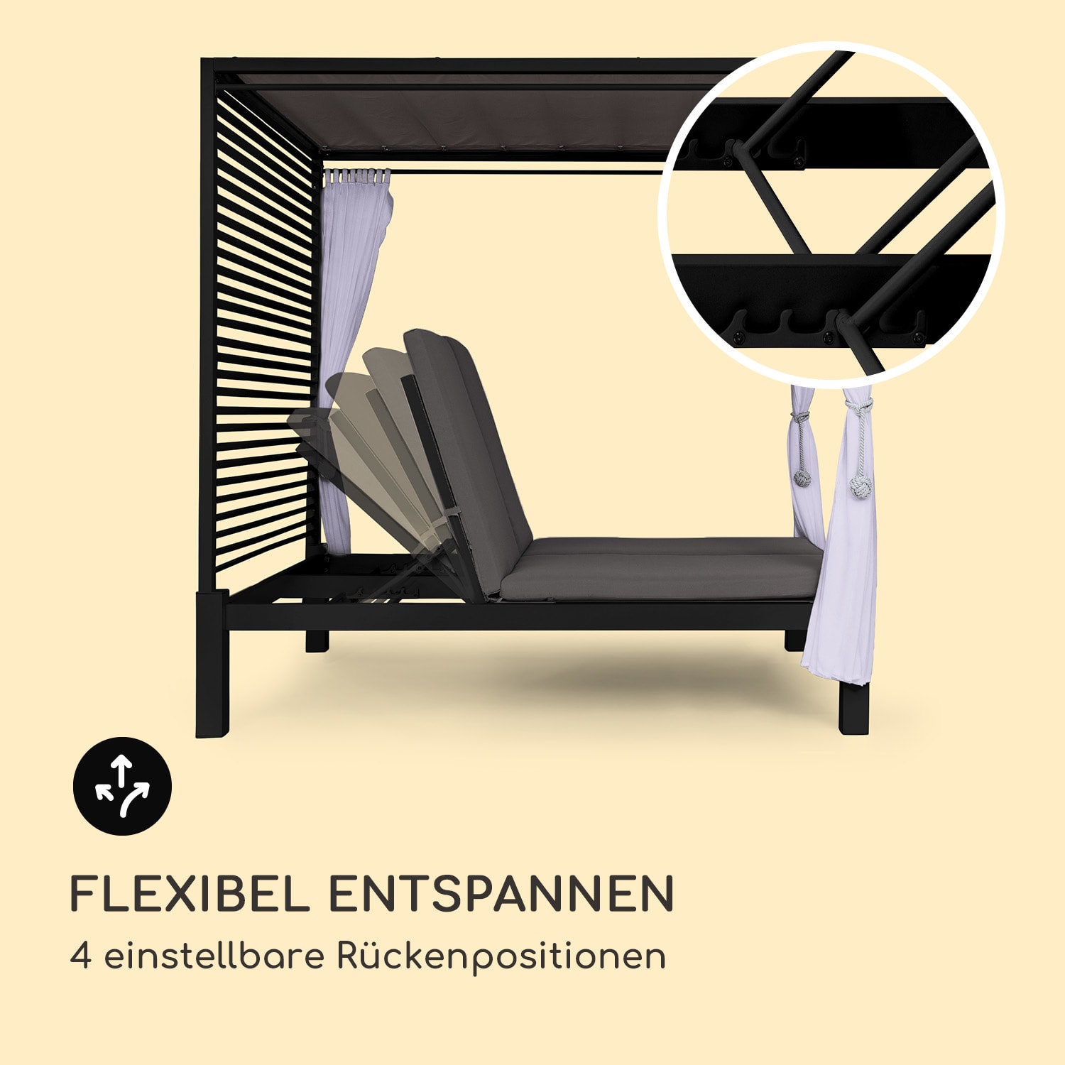 Eremitage Double Lux Sonnenliege 4 Liegepositionen 2 Personen 6 cm Polster Schwarz