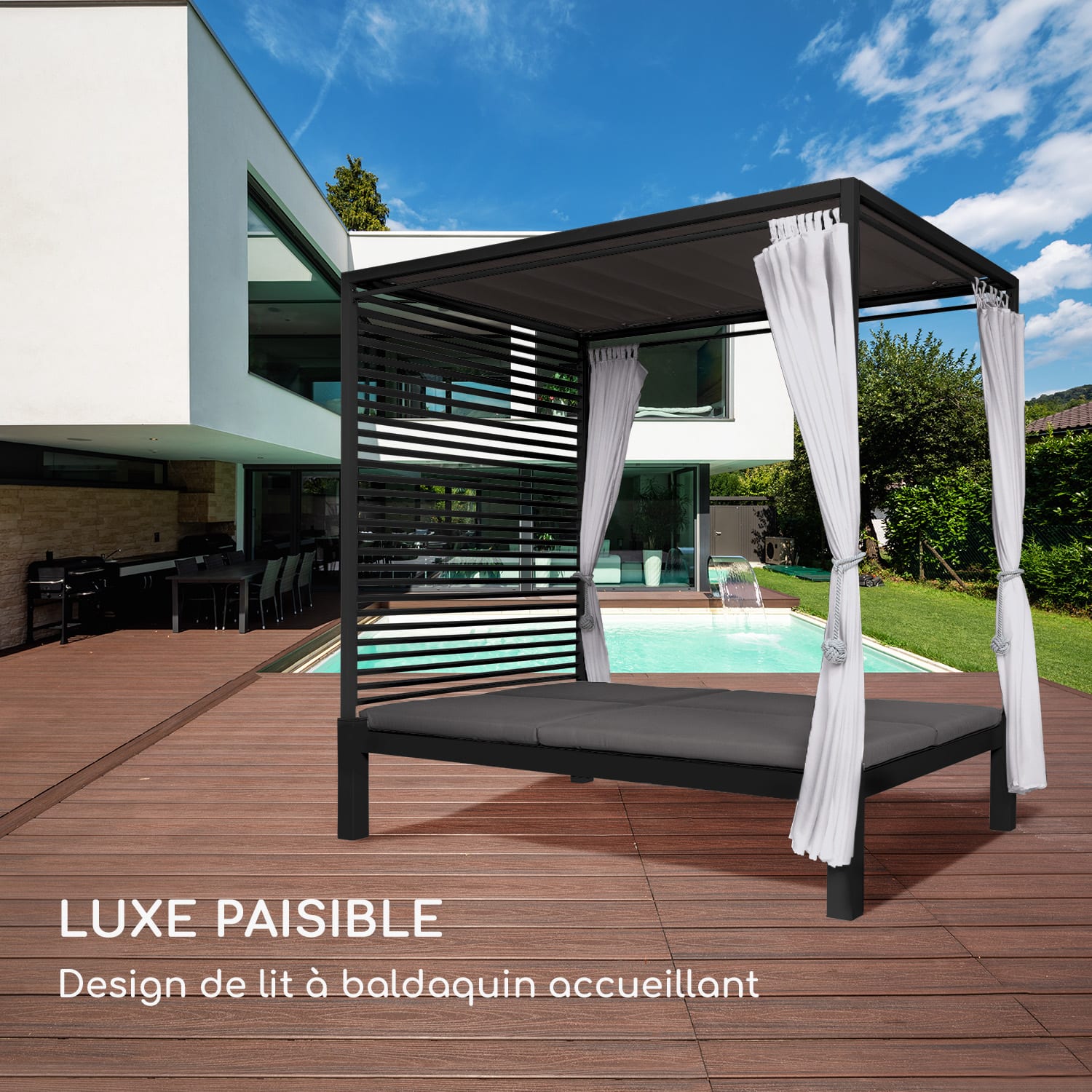 Chaise longue Eremitage Double Lux 4 positions d'inclinaison 2 personnes coussin de 6 cm Noir