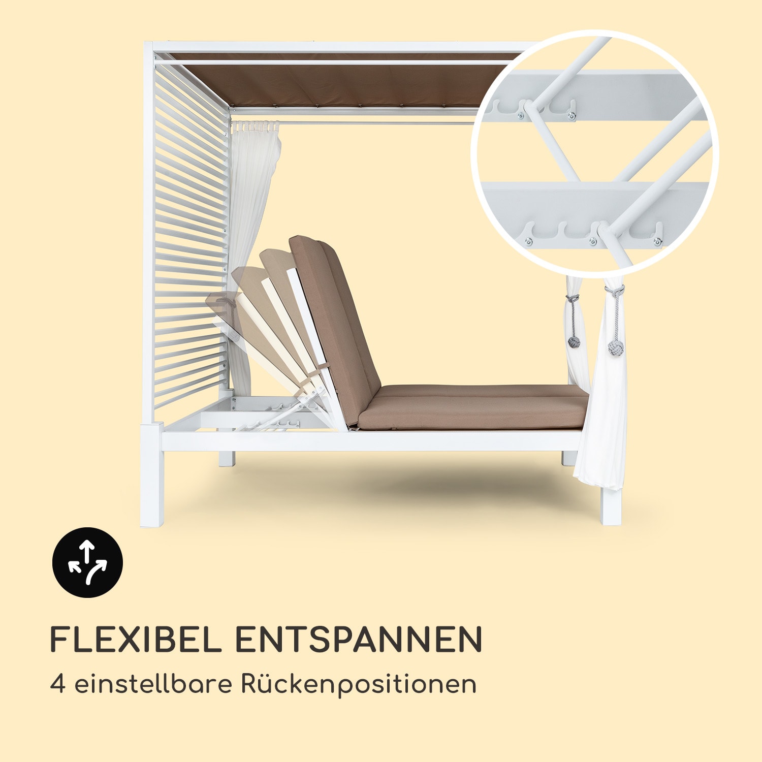 Eremitage Double Lux Sonnenliege 4 Liegepositionen 2 Personen 6 cm Polster Weiß