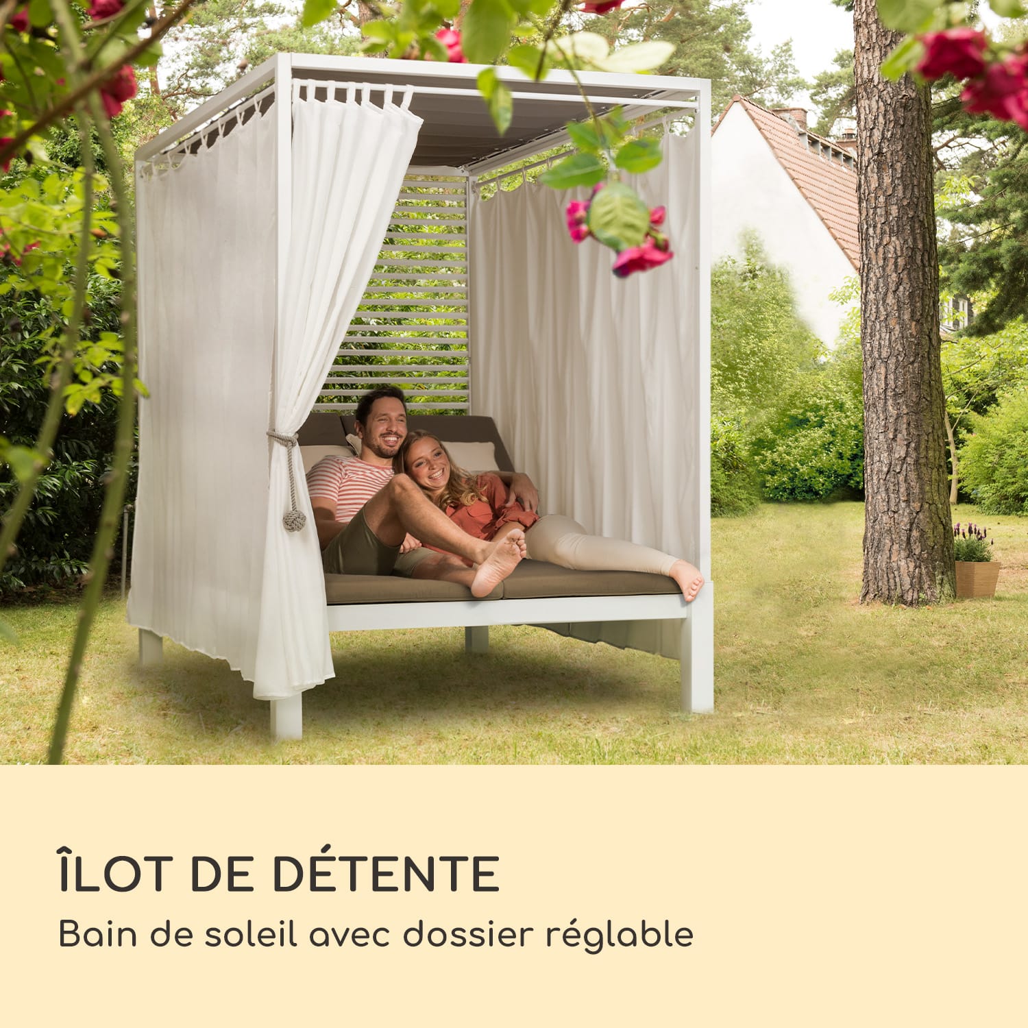 Chaise longue Eremitage Double Lux 4 positions d'inclinaison 2 personnes coussin de 6 cm Blanc