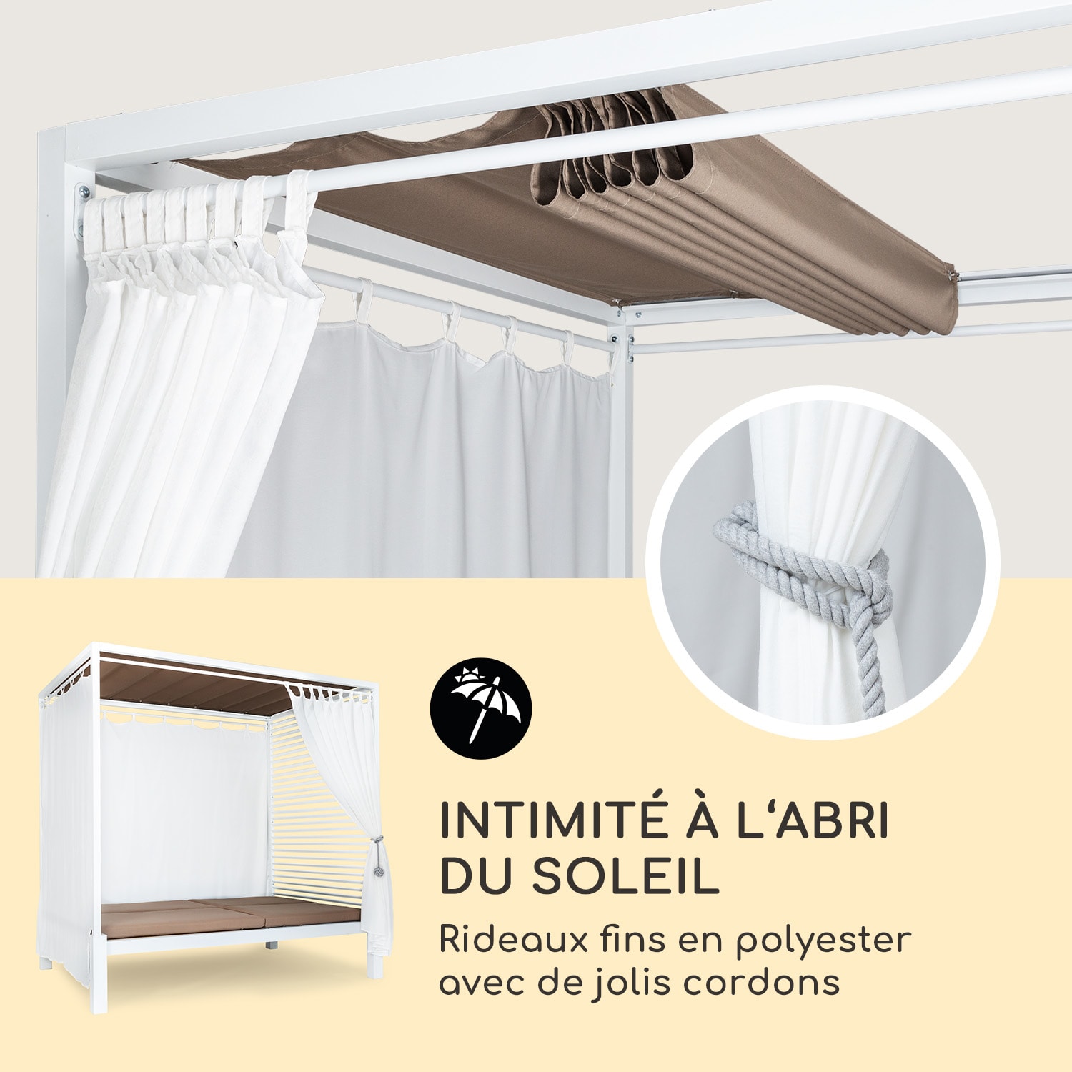 Chaise longue Eremitage Double Lux 4 positions d'inclinaison 2 personnes coussin de 6 cm Blanc