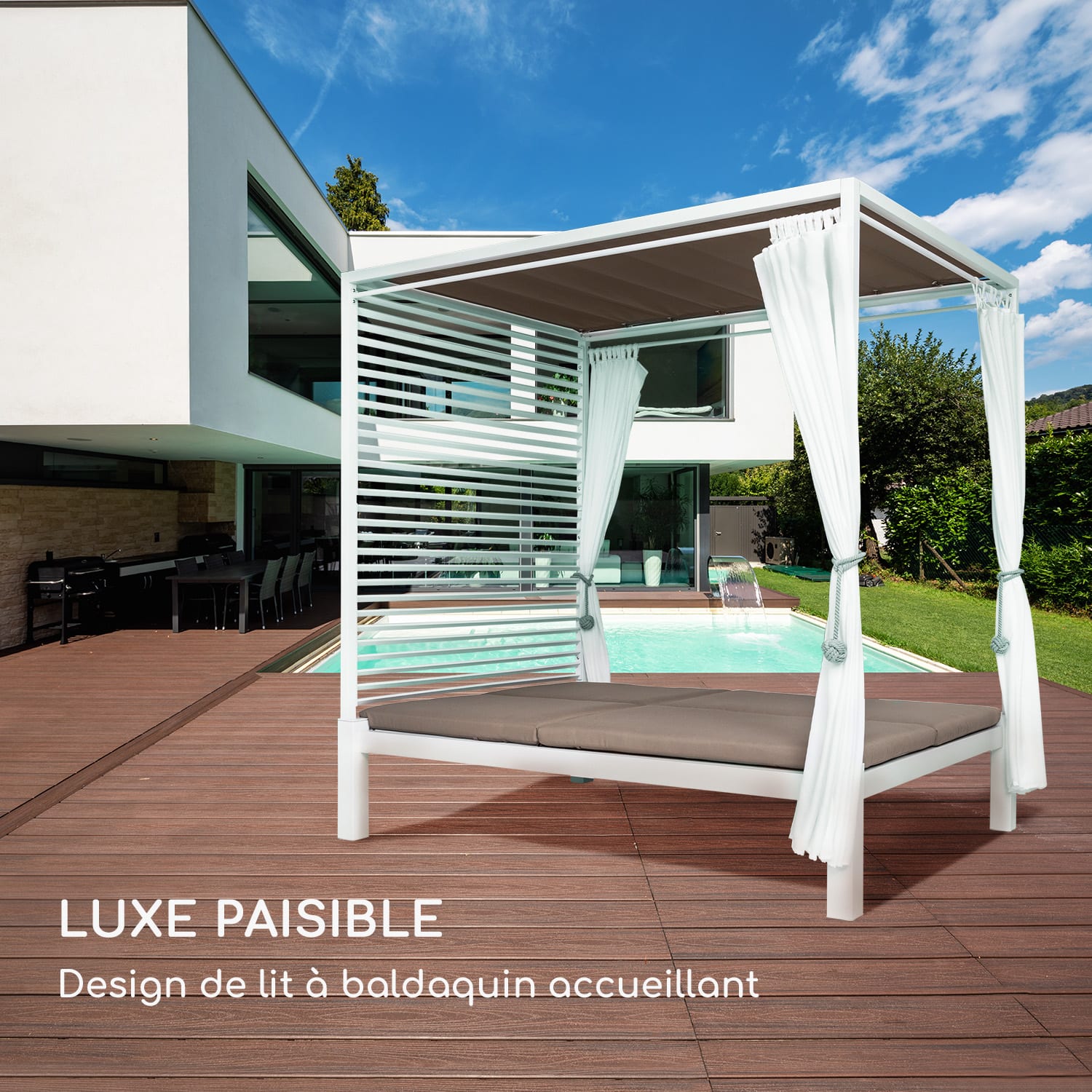 Chaise longue Eremitage Double Lux 4 positions d'inclinaison 2 personnes coussin de 6 cm Blanc