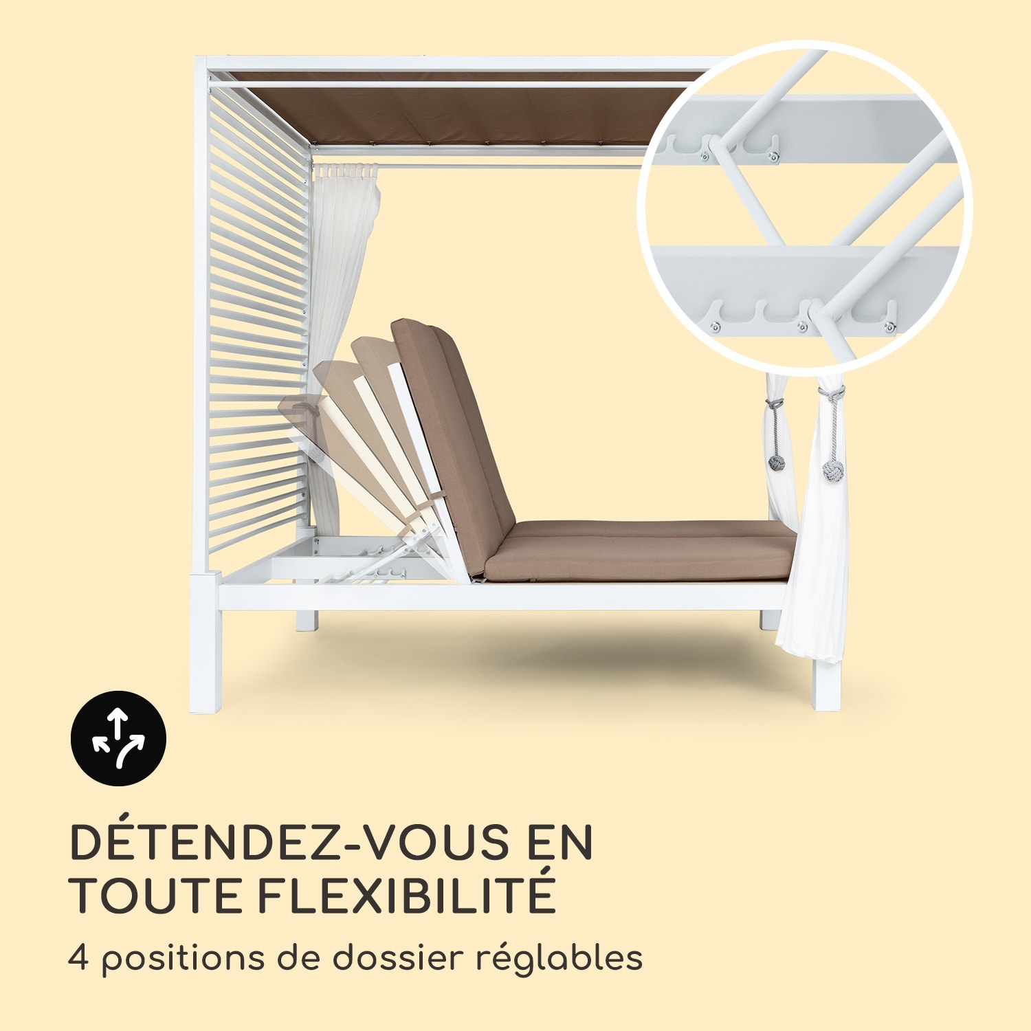 Chaise longue Eremitage Double Lux 4 positions d'inclinaison 2 personnes coussin de 6 cm Blanc