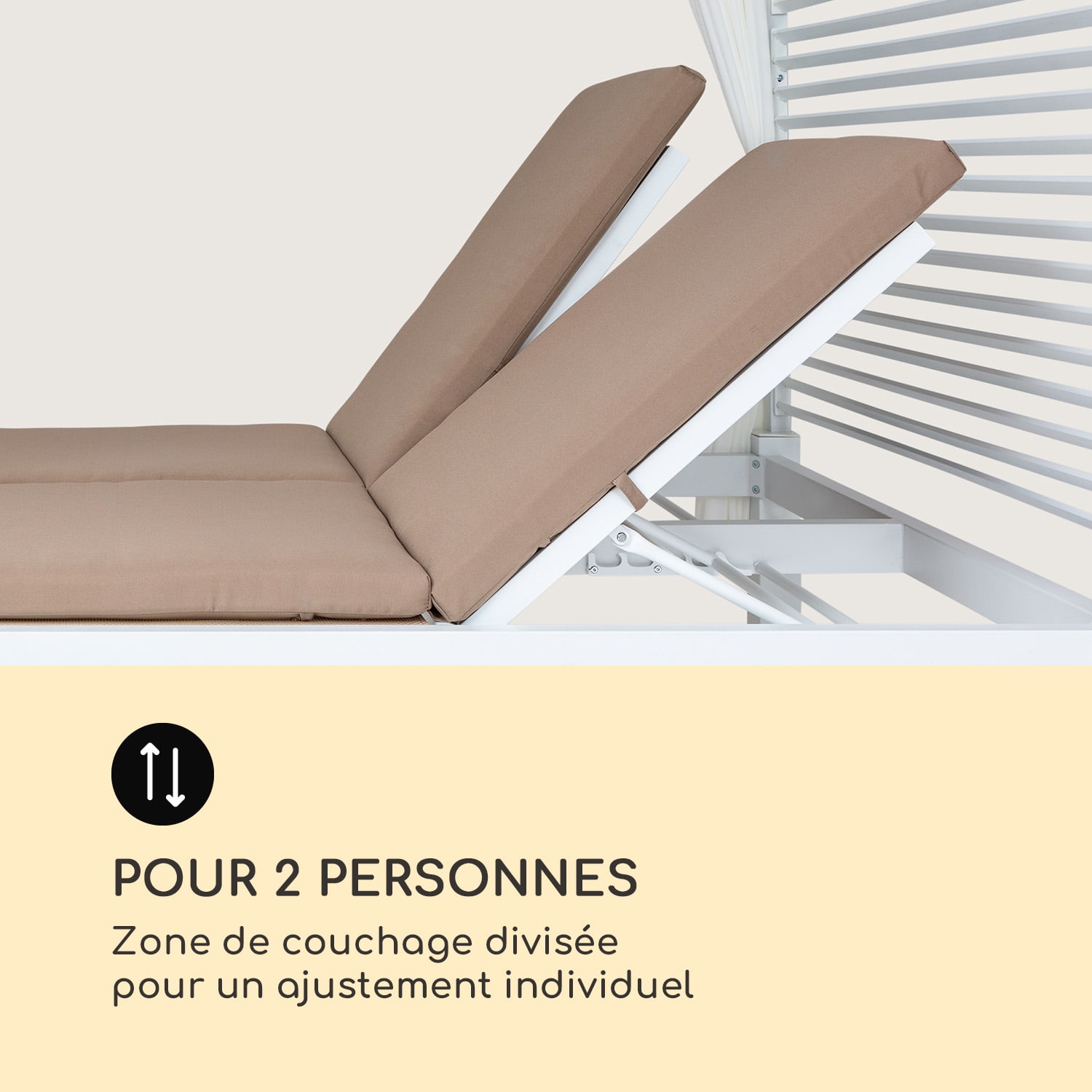 Chaise longue Eremitage Double Lux 4 positions d'inclinaison 2 personnes coussin de 6 cm Blanc