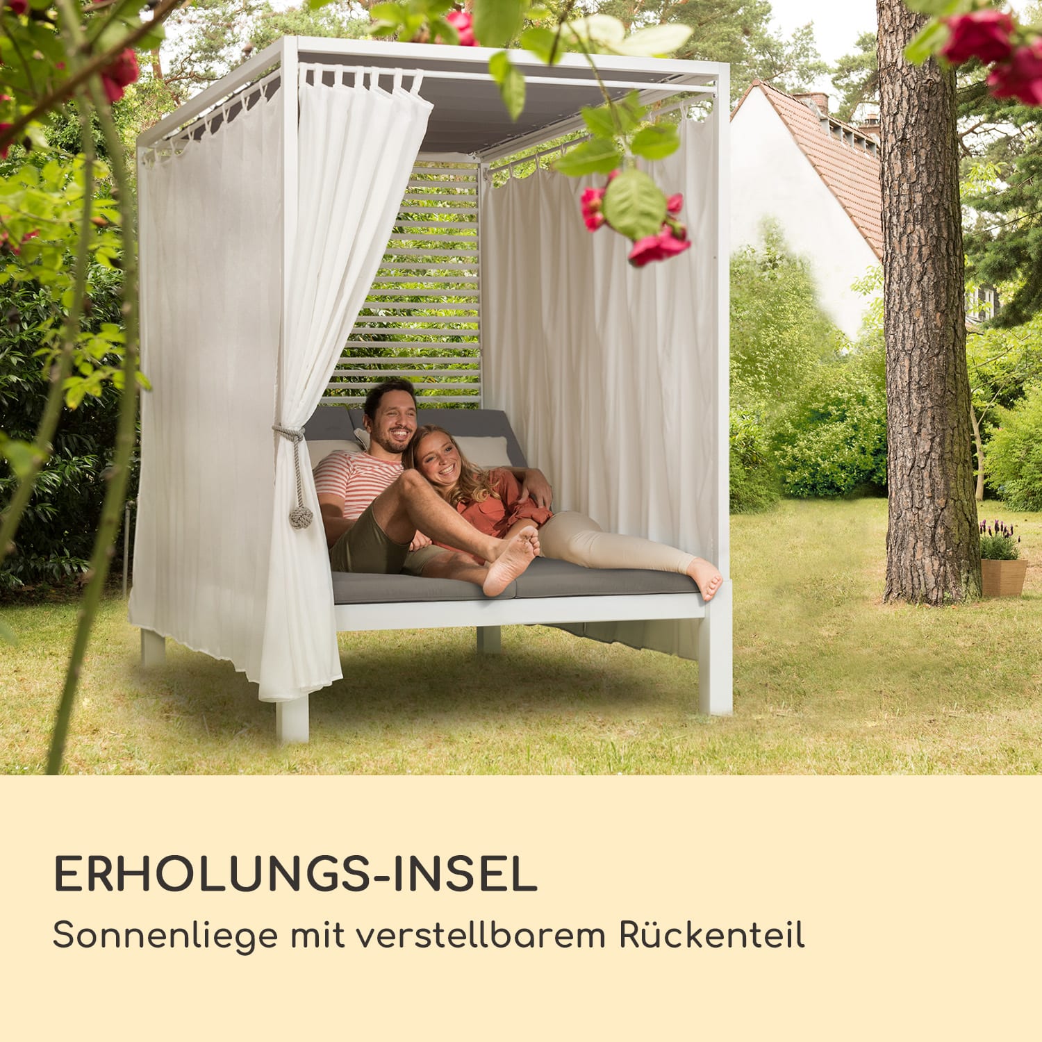 Eremitage Double Lux Sonnenliege 4 Liegepositionen 2 Personen 6 cm Polster Weiß / Mittelgrau