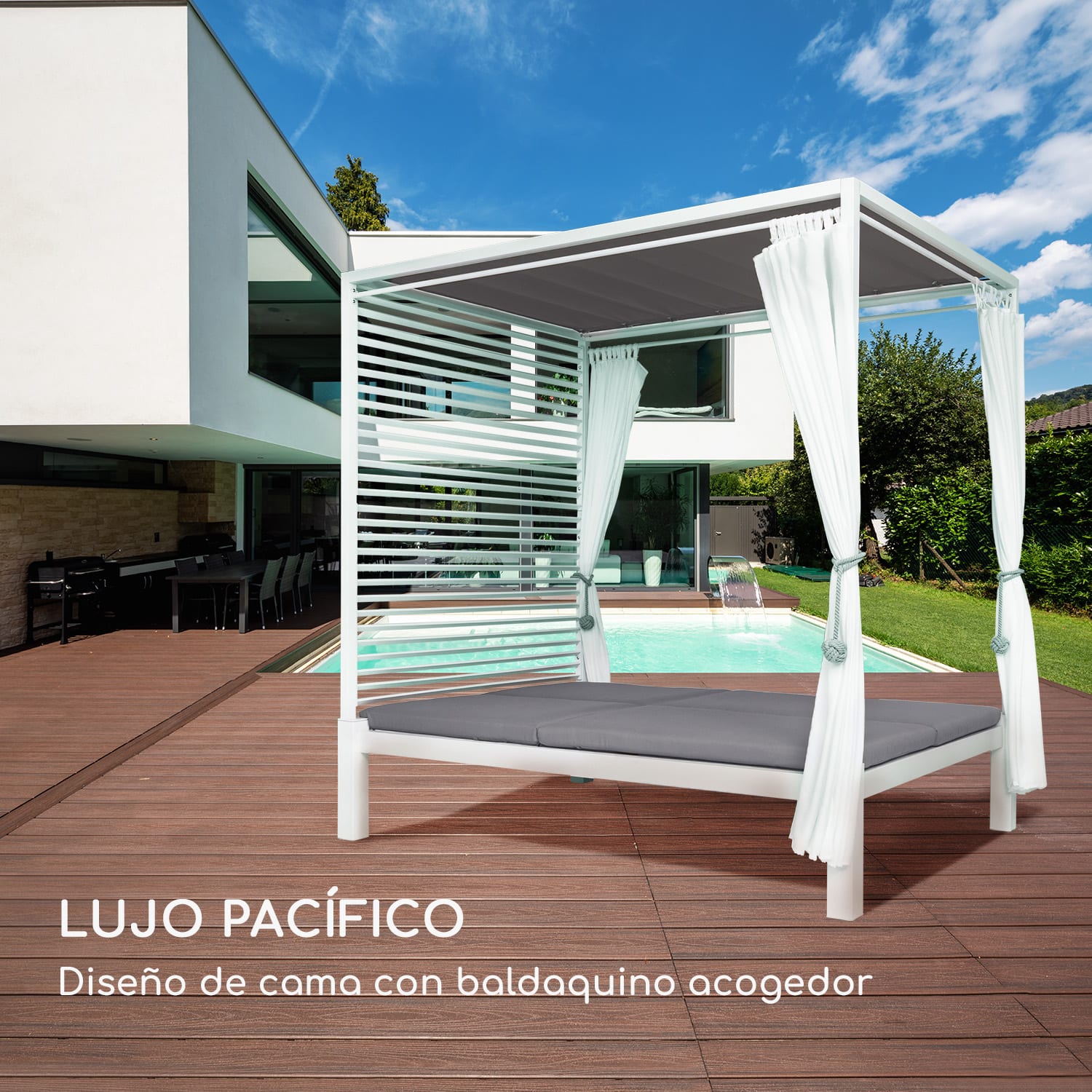 Eremitage Double Lux Tumbona 4 posiciones de reclinación 2 personas Cojín de 6 cm Blanco / Gris Medio