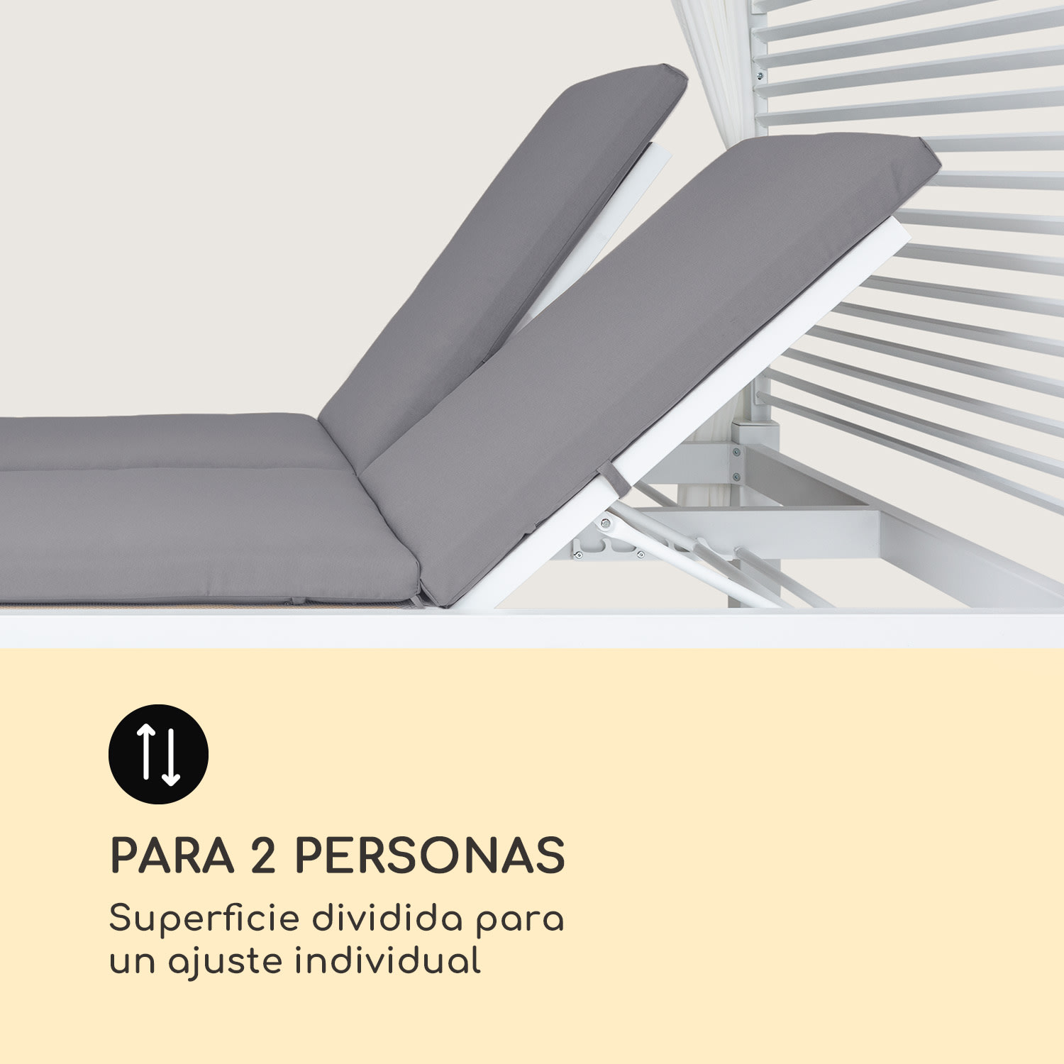 Eremitage Double Lux Tumbona 4 posiciones de reclinación 2 personas Cojín de 6 cm Blanco / Gris Medio