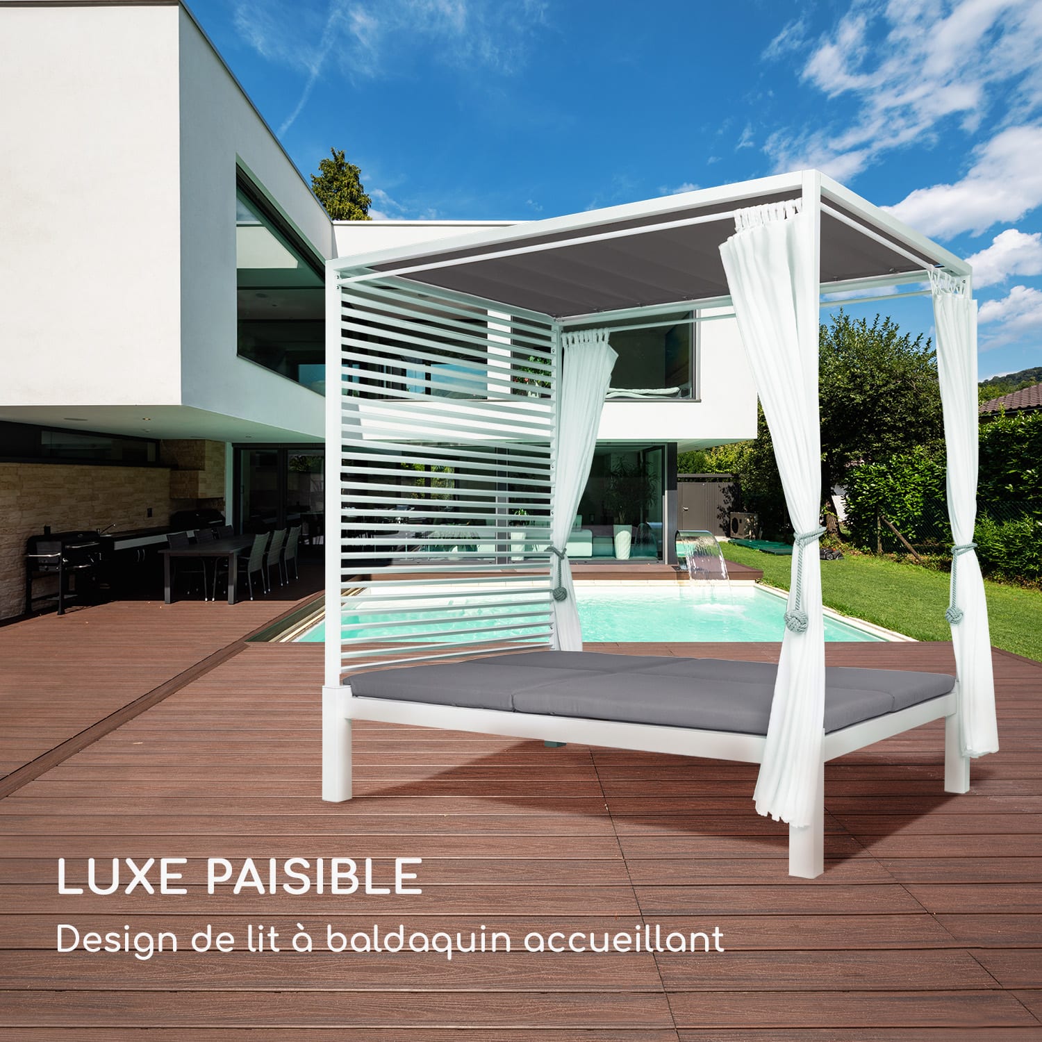 Chaise longue Eremitage Double Lux 4 positions d'inclinaison 2 personnes coussin de 6 cm Blanc / Gris Moyen