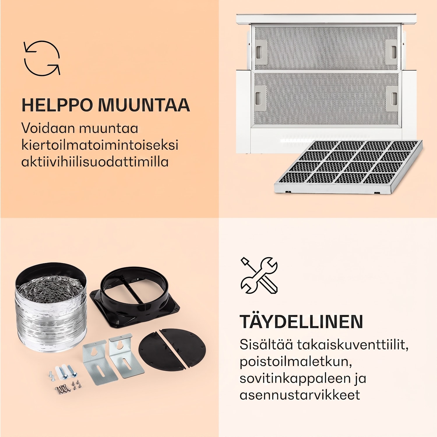 Mariana Neo 60, liesituuletin, 60 cm, 640 m³/h, poistoilma, LED 60 cm | Valkoinen