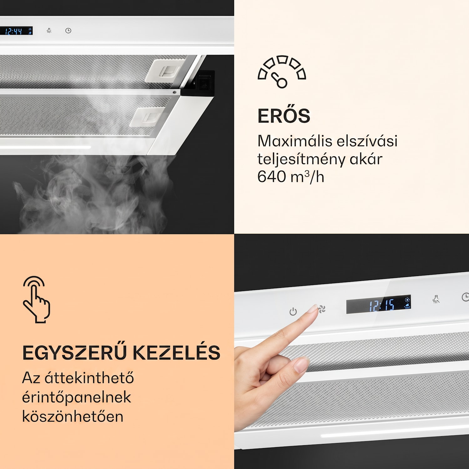 Mariana Neo 60, kihúzható páraelszívó, 60 cm, 640 m³/ó, elszívás, LED 60 cm | Fehér