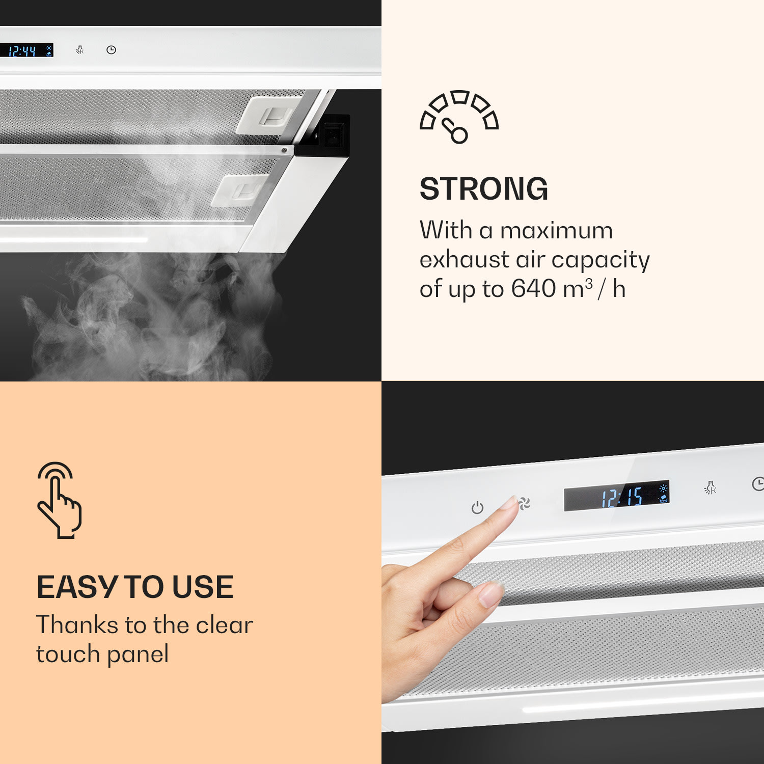 Mariana Neo 60, flat screen bonnet, 60cm, 640 m³/h, exhaust air, LED 60 cm | White