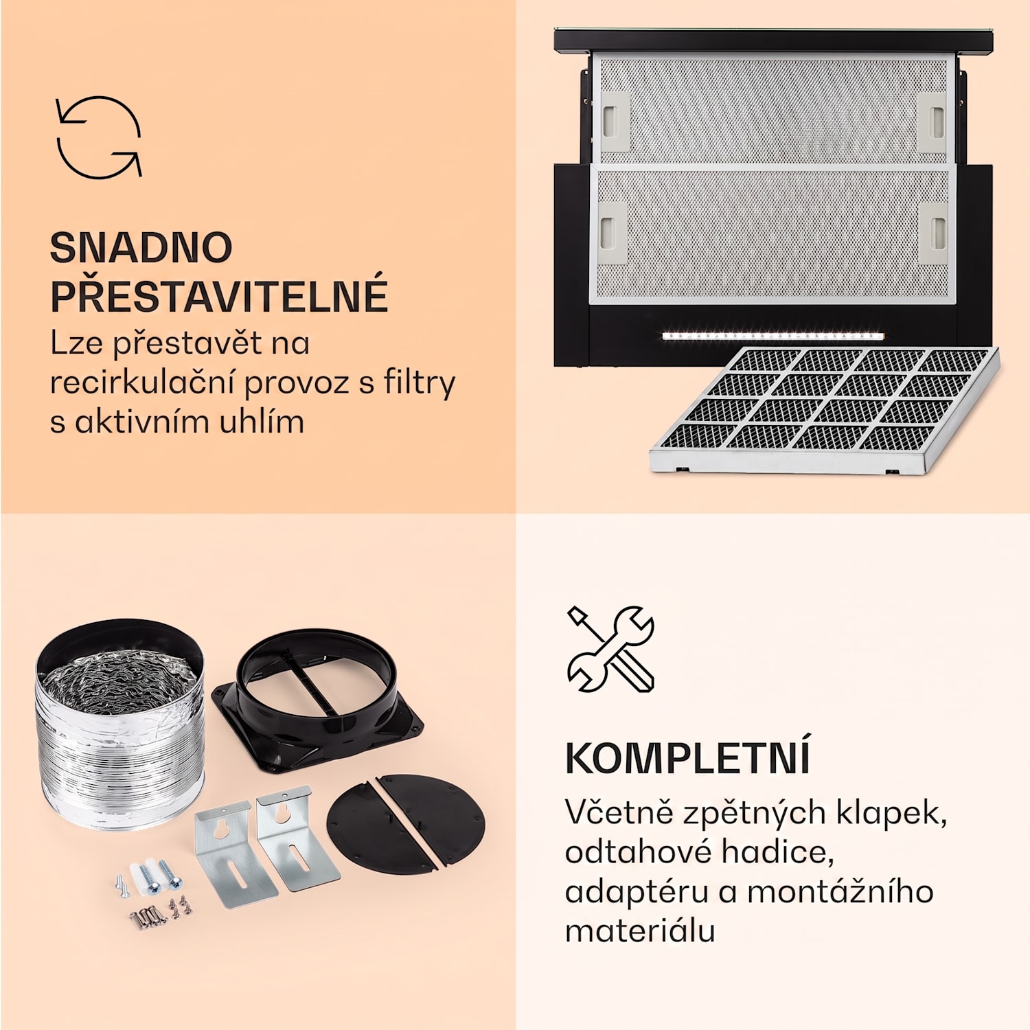 Mariana Neo 60, digestoř, 60 cm, vestavná, 640 m³/h, LED, černá 60 cm | Černá