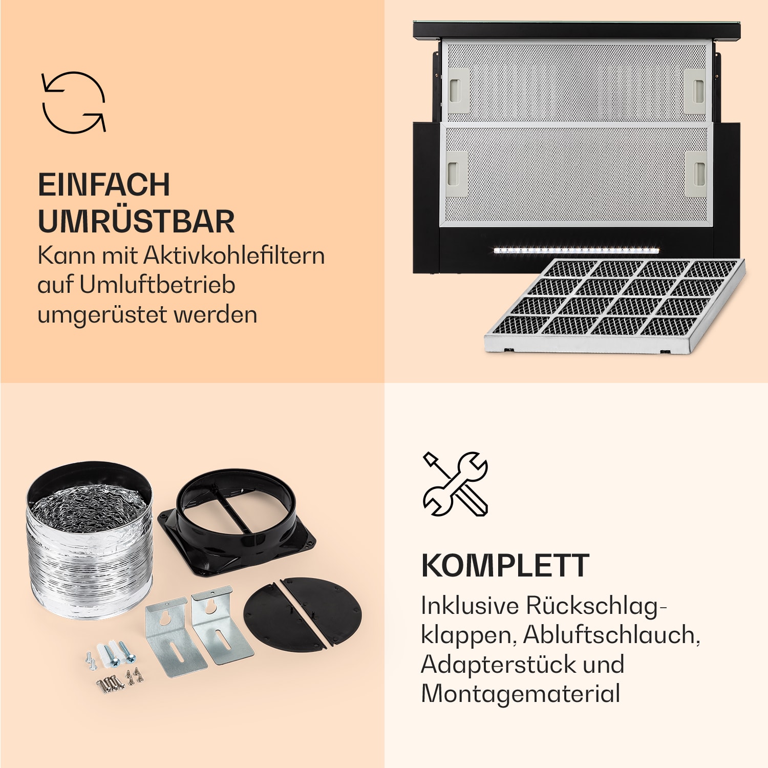 Mariana Neo 60 Flachschirmhaube 60cm 640 m³/h Abluft LED 60 cm | Schwarz