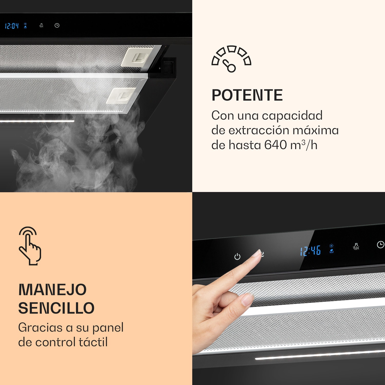 Campana extractora de pantalla plana Mariana Neo 60, 60 cm, extracción de aire 640 m³/h, LED 60 cm | Negro