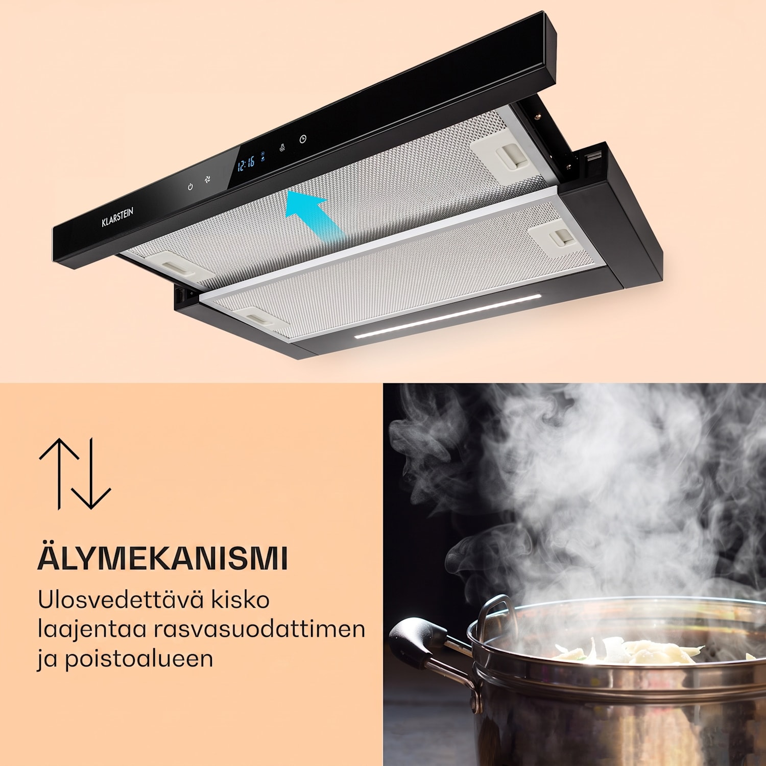 Mariana Neo 60, litteä liesituuletin, 60 cm, 547 m³/h, ilmanpoisto, LED 60 cm | Musta