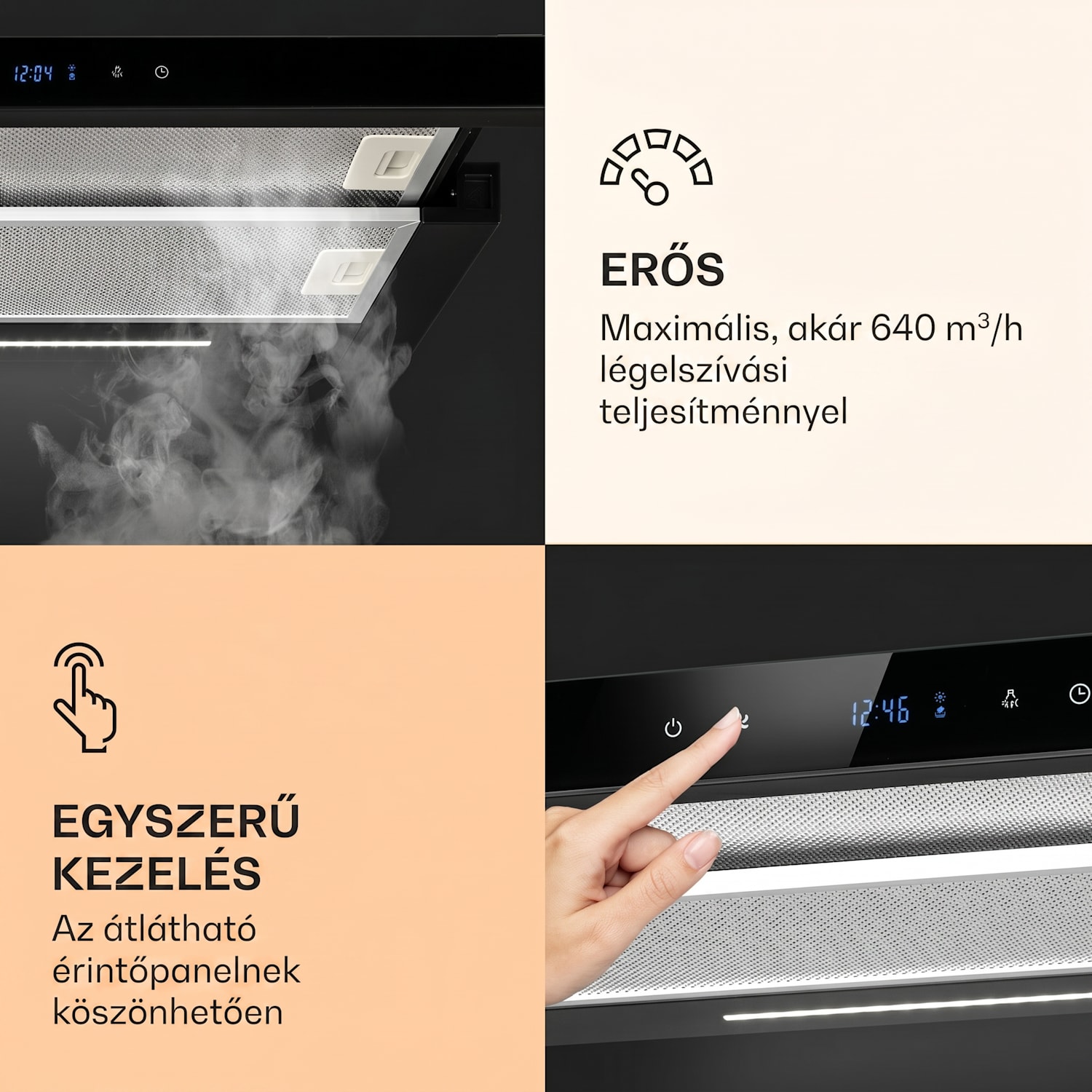 Mariana Neo 60, kihúzható páraelszívó, 60 cm, 640 m³/ó, elszívás, LED 60 cm | Fekete