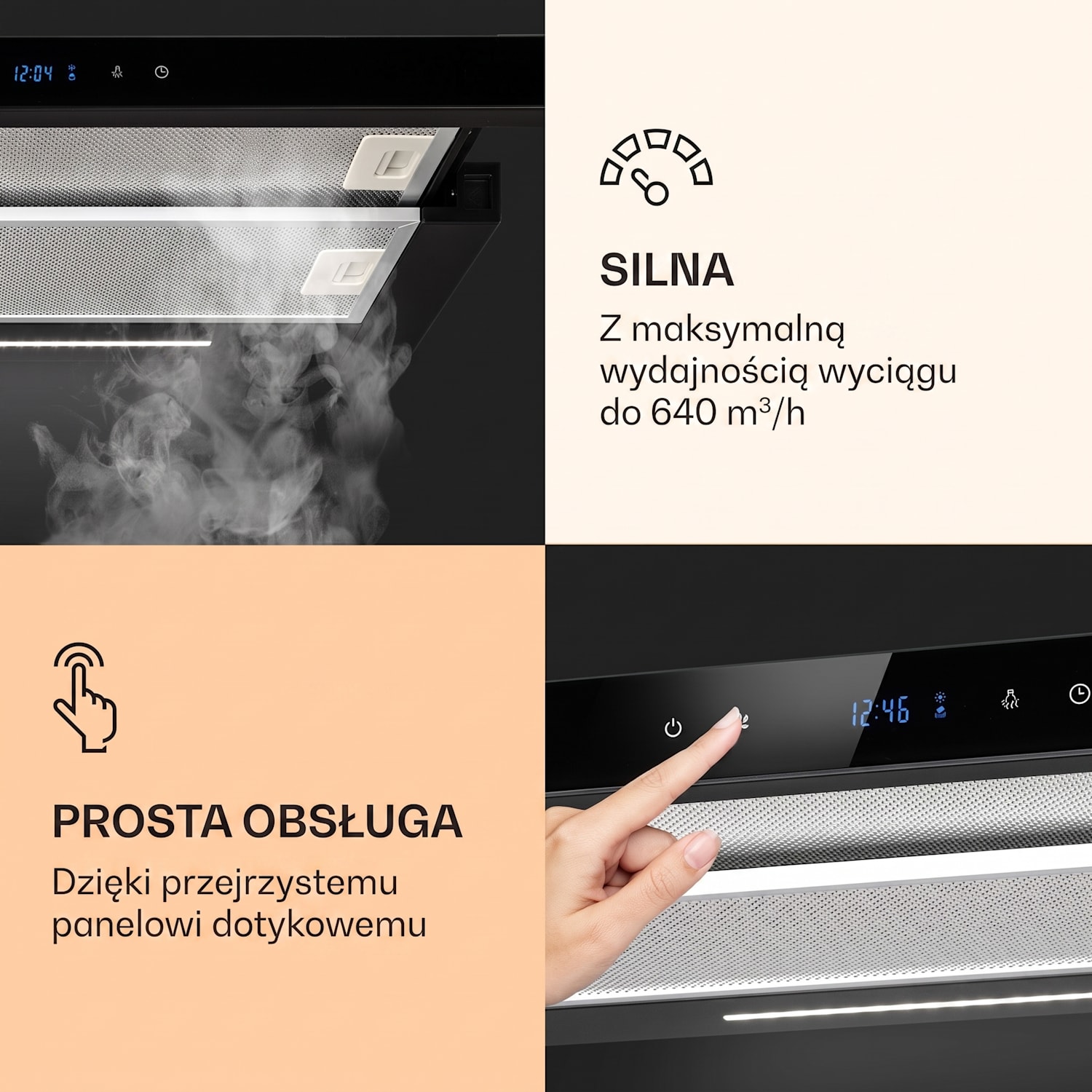 Mariana Neo 60, okap kuchenny teleskopowy, 60 cm, 640 m³/h, LED 60 cm | Czarny