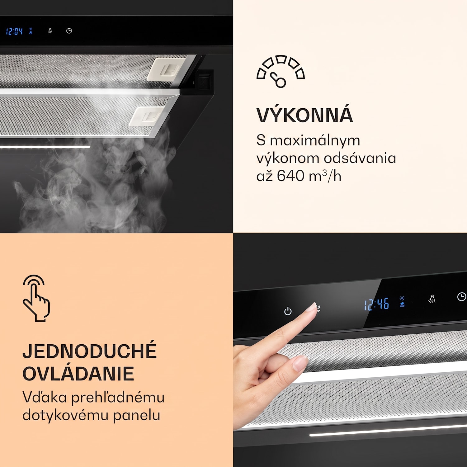 Mariana Neo 60, plochý digestor, 60 cm, 640 m³/h, odsávanie vzduchu, LED 60 cm | Čierna