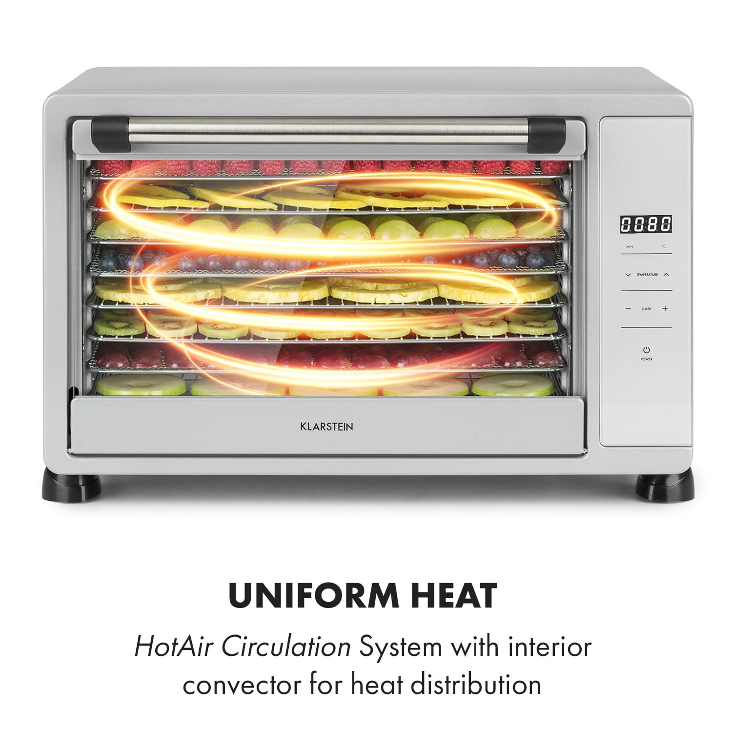Mega Jerky, sušička, 650 W, 35-80 °C, dotykový LCD displej, časovač Stříbrná metalíza