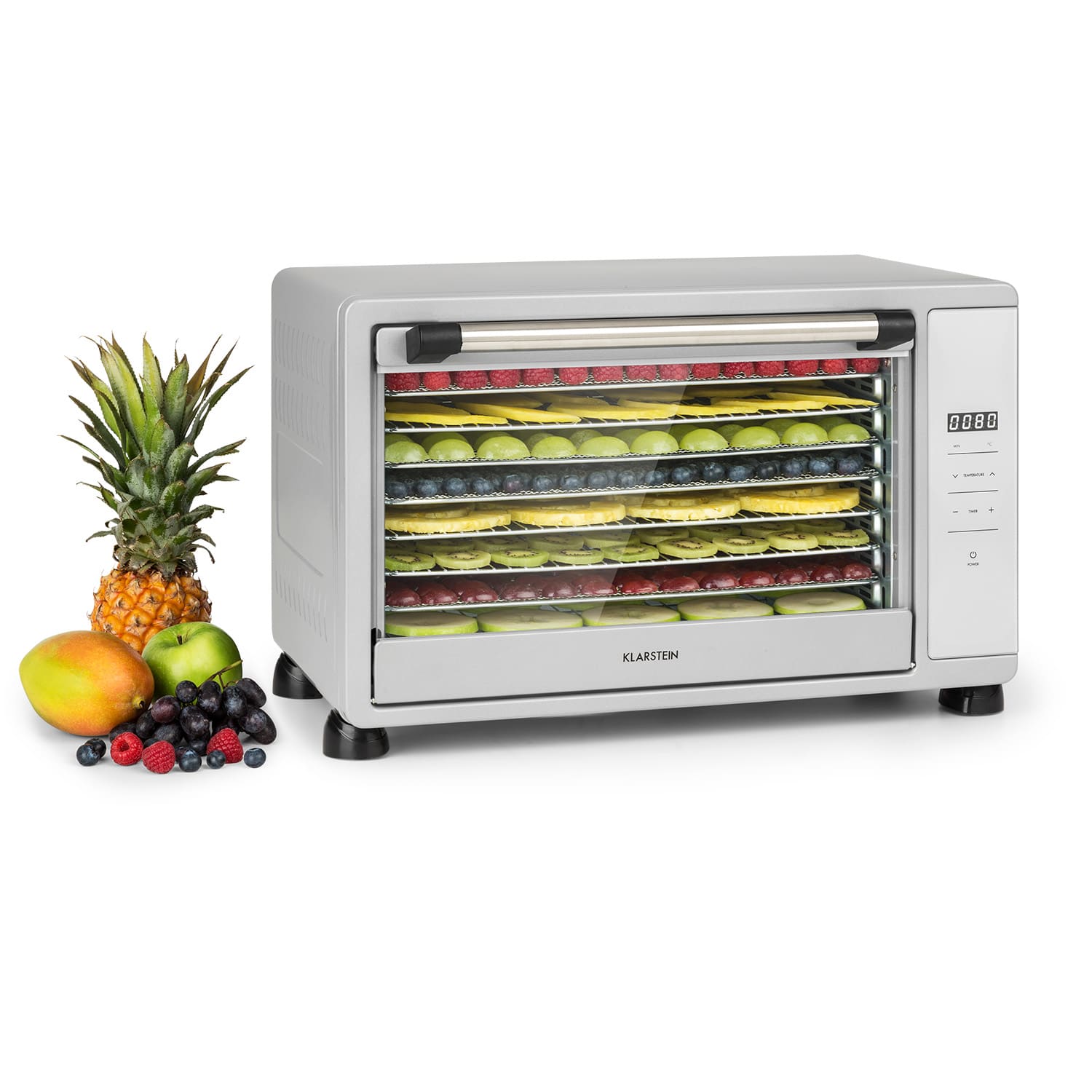 Mega Jerky, sušička, 650 W, 35-80 °C, dotykový LCD displej, časovač Stříbrná metalíza