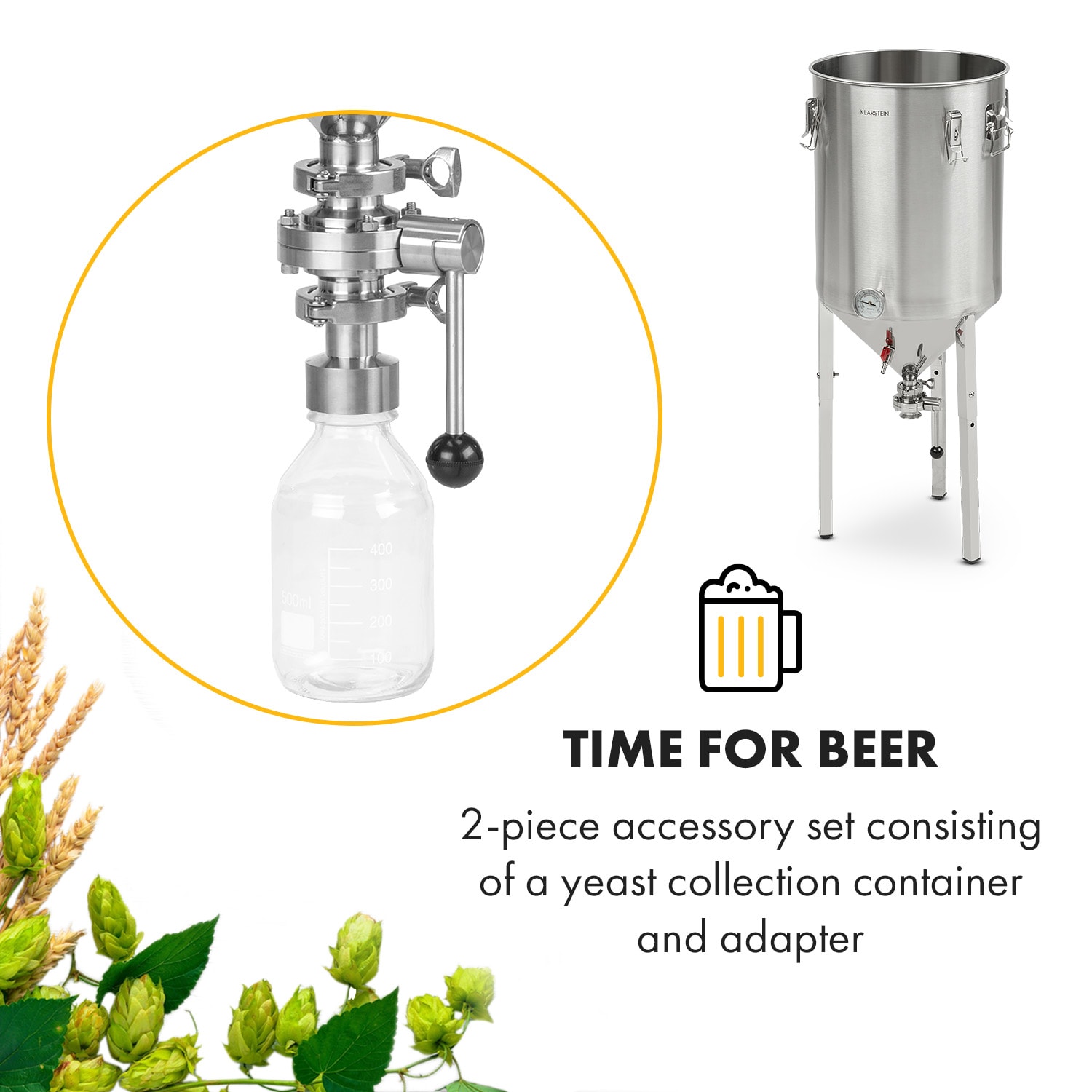Gärkeller Pro XL, posoda za kvas, adapter, dodatki, steklo, nerjaveče jeklo 