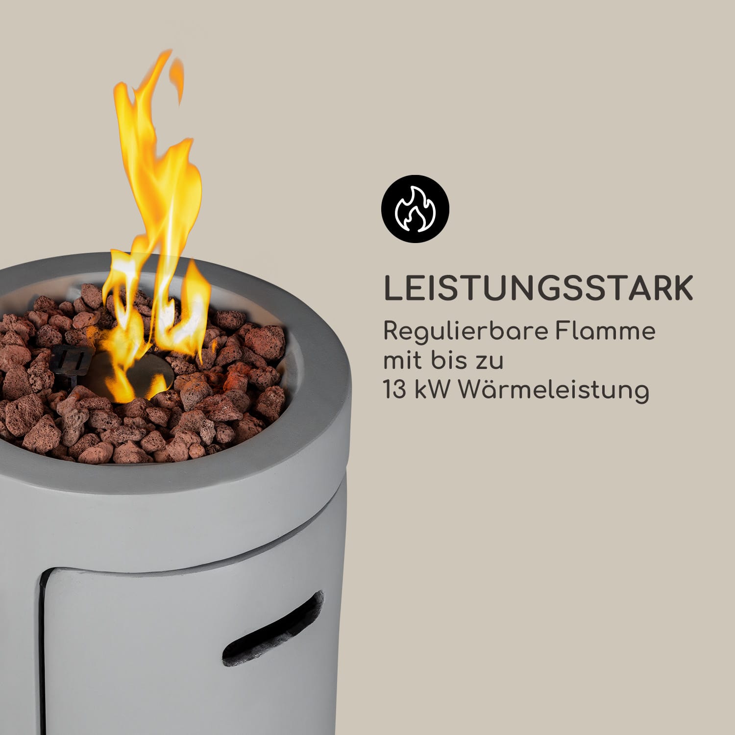 Crete Gas-Feuerstelle 13 kW Flüssiggas Edelstahl  Hellgrauer Stein