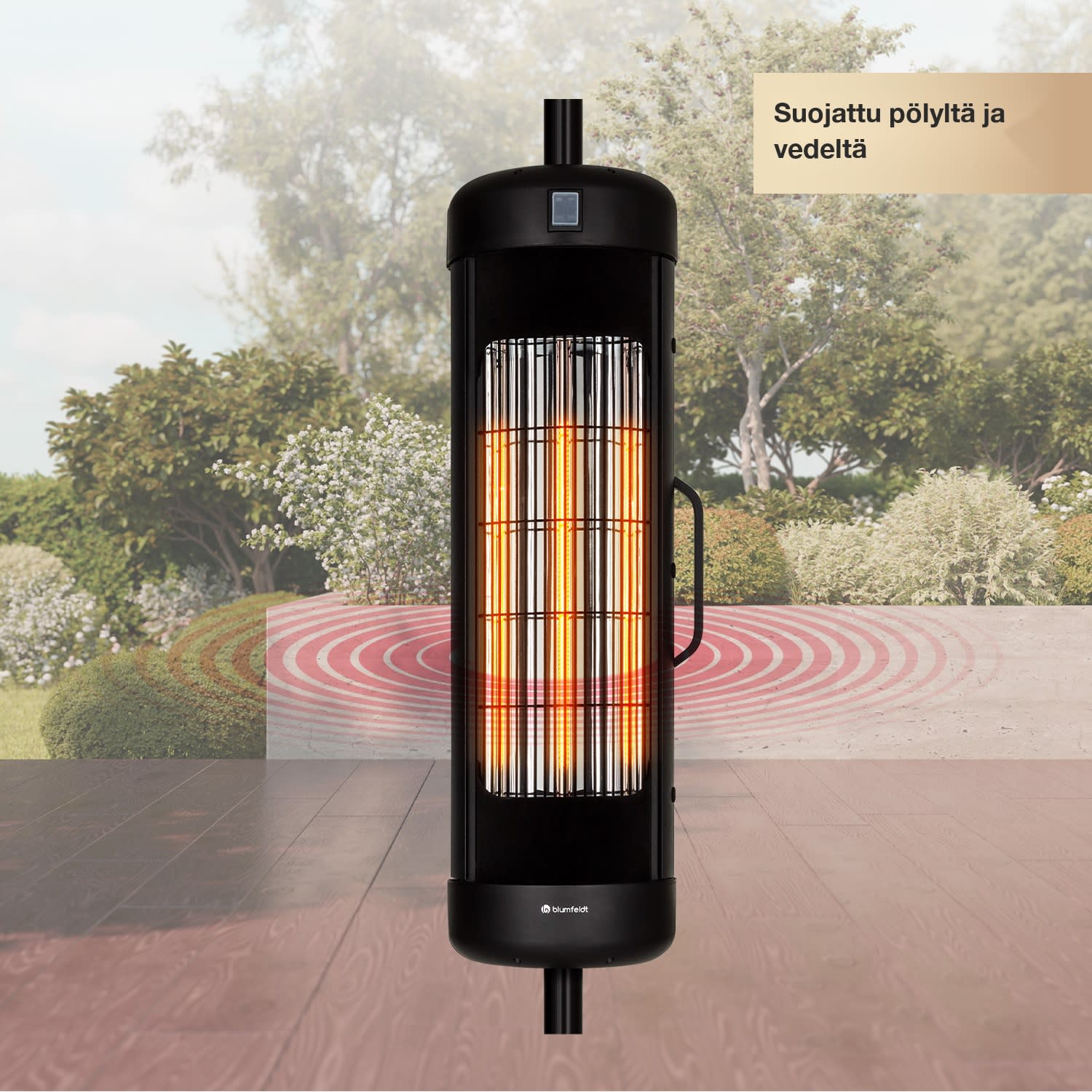 Heat Guru Turbo lämmitin 2000 W IP54 ulkokäyttöön asennus aurinkovarjoon 