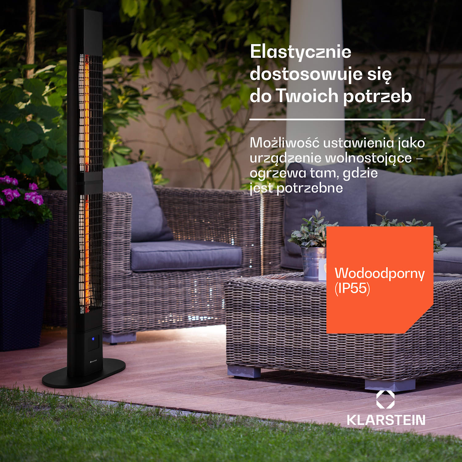 Heat Guru 3000, promiennik podczerwieni tarasowy, kolumnowy, 3000 W, IP54, pilot zdalnego sterowania 3000 W