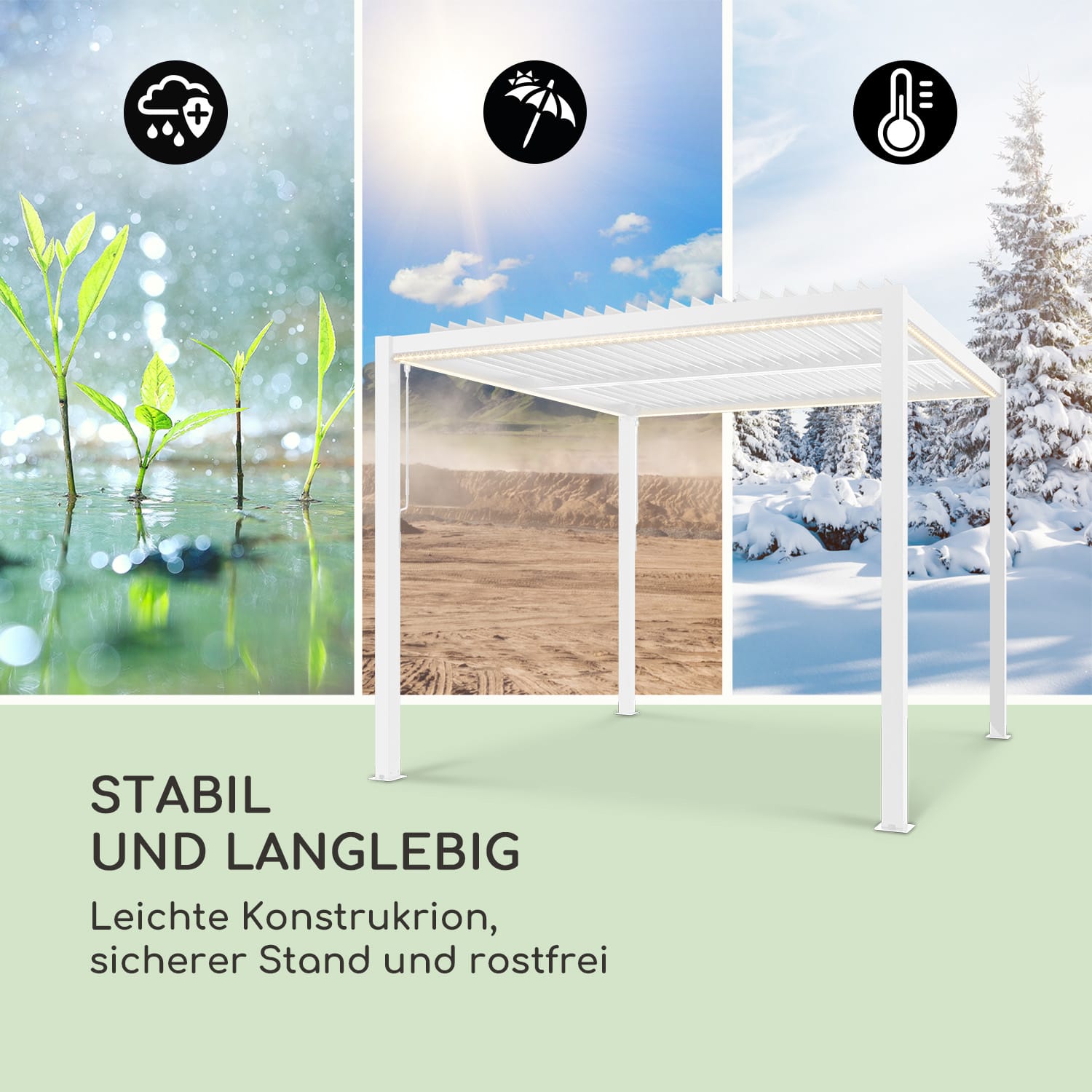 Pantheon Climax Ambient 3x3 m 4 Eckpfosten bioklimatisches Dach 3 x 3 m | Weiß