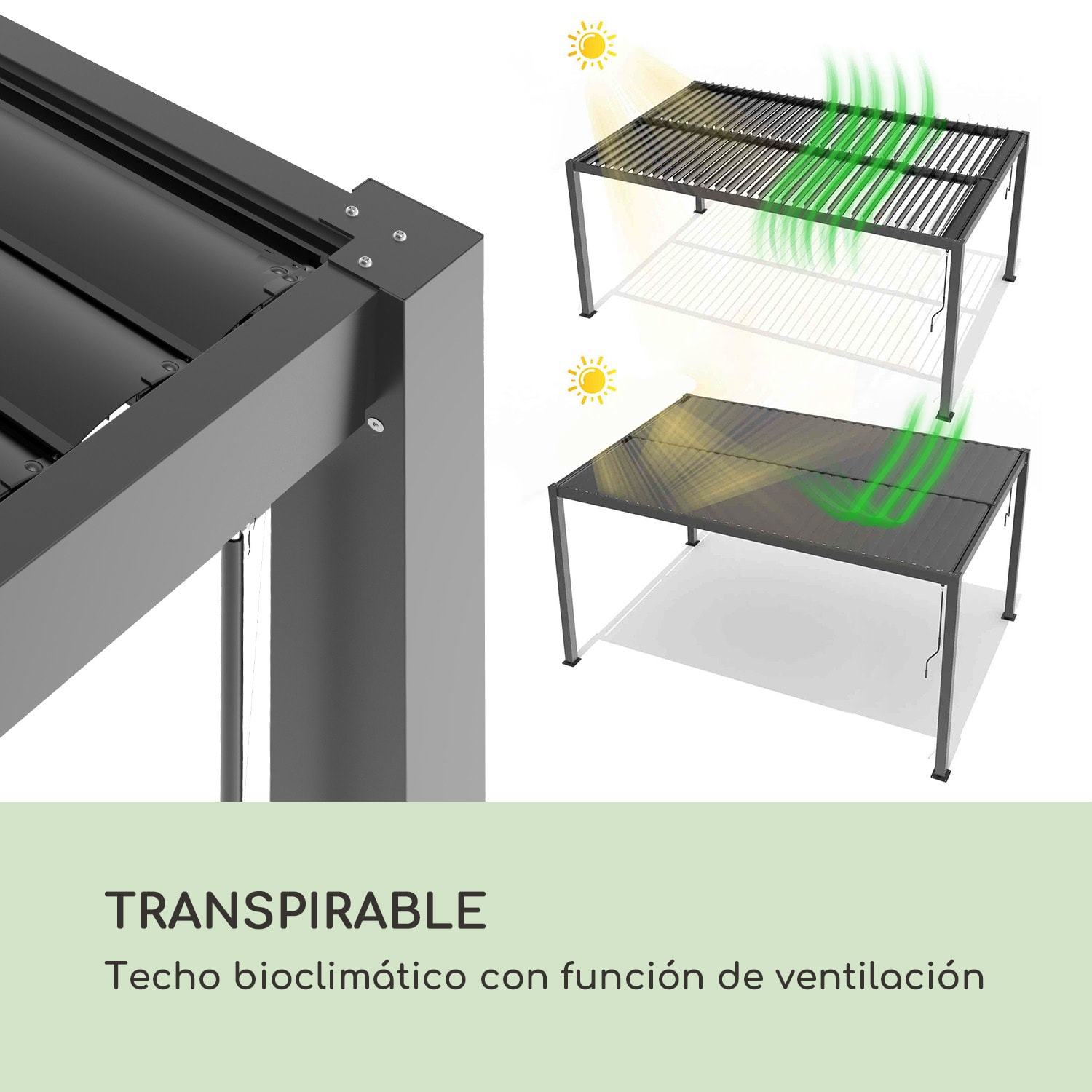 Pantheon Climax Ambient 3x4 m 4 esquineros Techo bioclimático 3 x 4 m | Negro