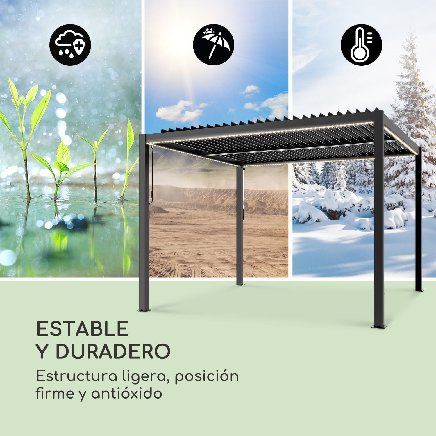 Pantheon Climax Ambient 3x4 m 4 esquineros Techo bioclimático 3 x 4 m | Negro