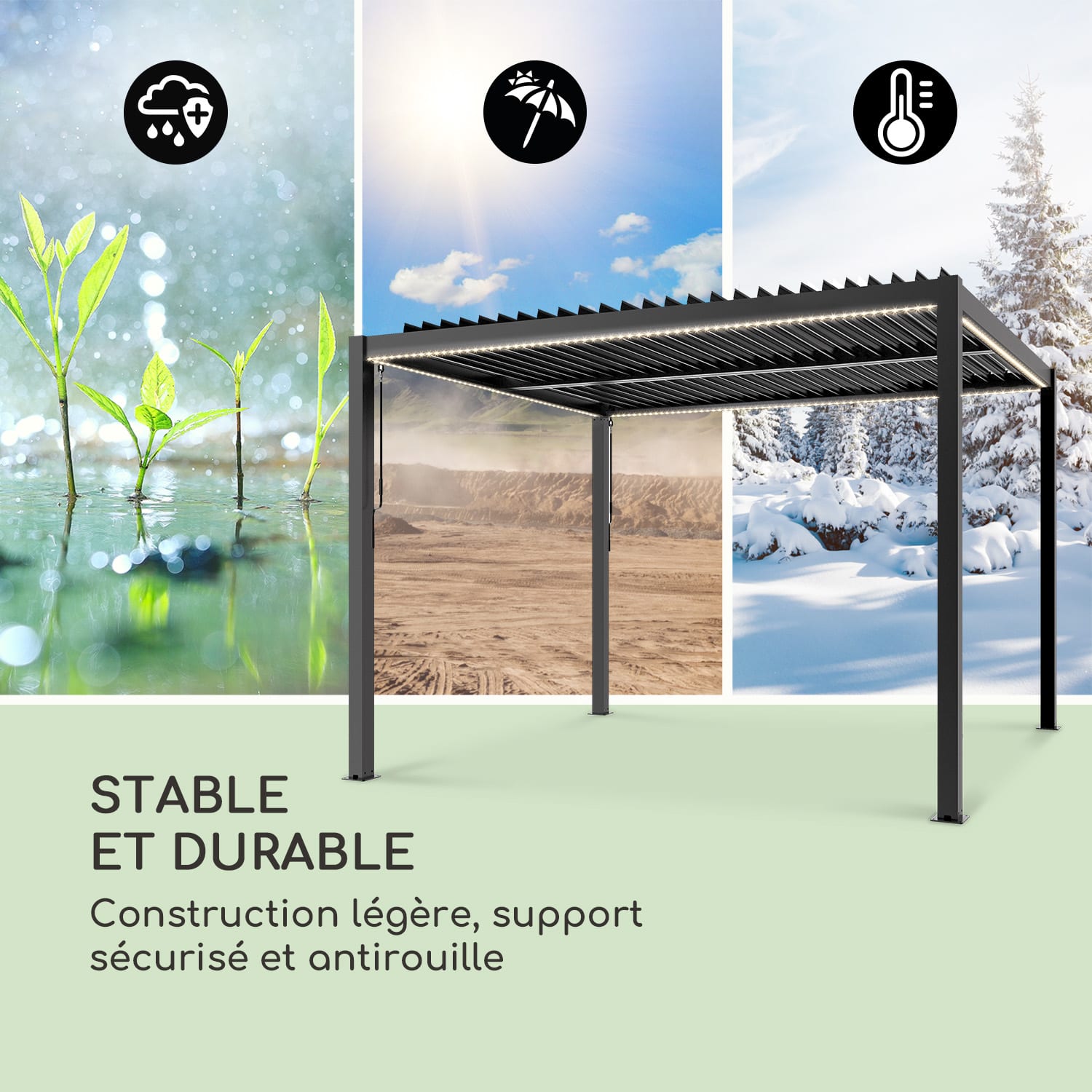 Pantheon Climax Ambient 3x4 m 4 hoekpalen bioklimatisch dak 3 x 4 m | Zwart