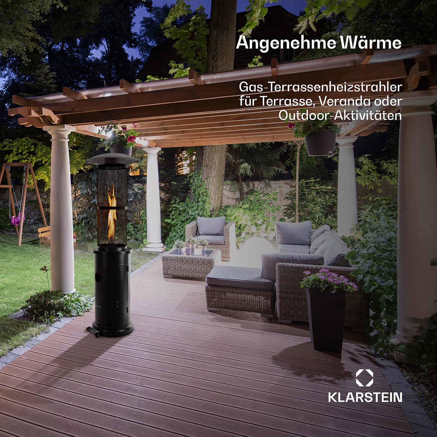 Goldflame Terrassenheizstrahler Gasheizer 11,2 kW Temperglas mobil Edelstahl Schwarz