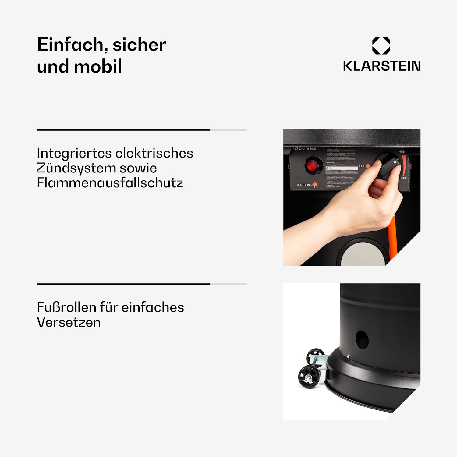 Goldflame Terrassenheizstrahler Gasheizer 11,2 kW Temperglas mobil Edelstahl Schwarz