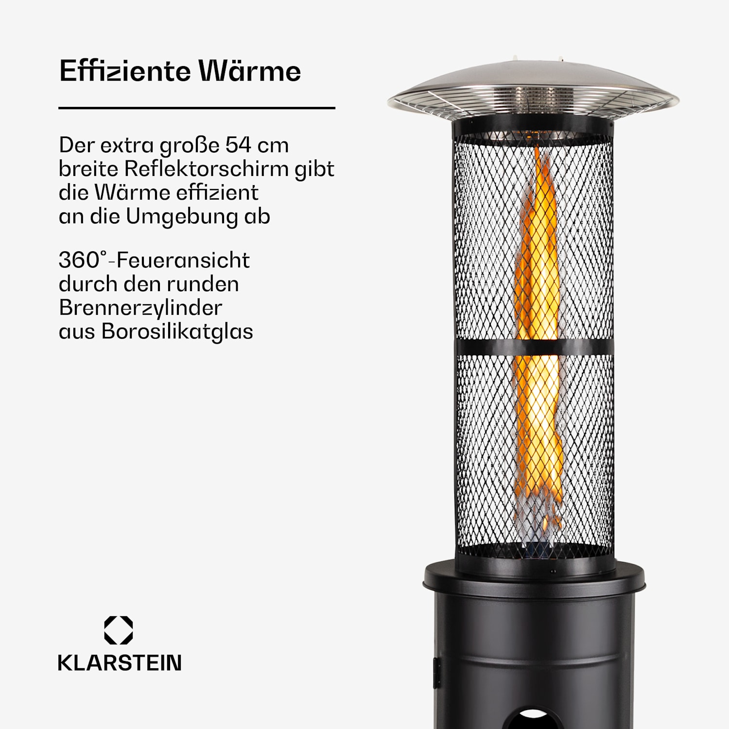 Goldflame Terrassenheizstrahler Gasheizer 11,2 kW Temperglas mobil Edelstahl Schwarz