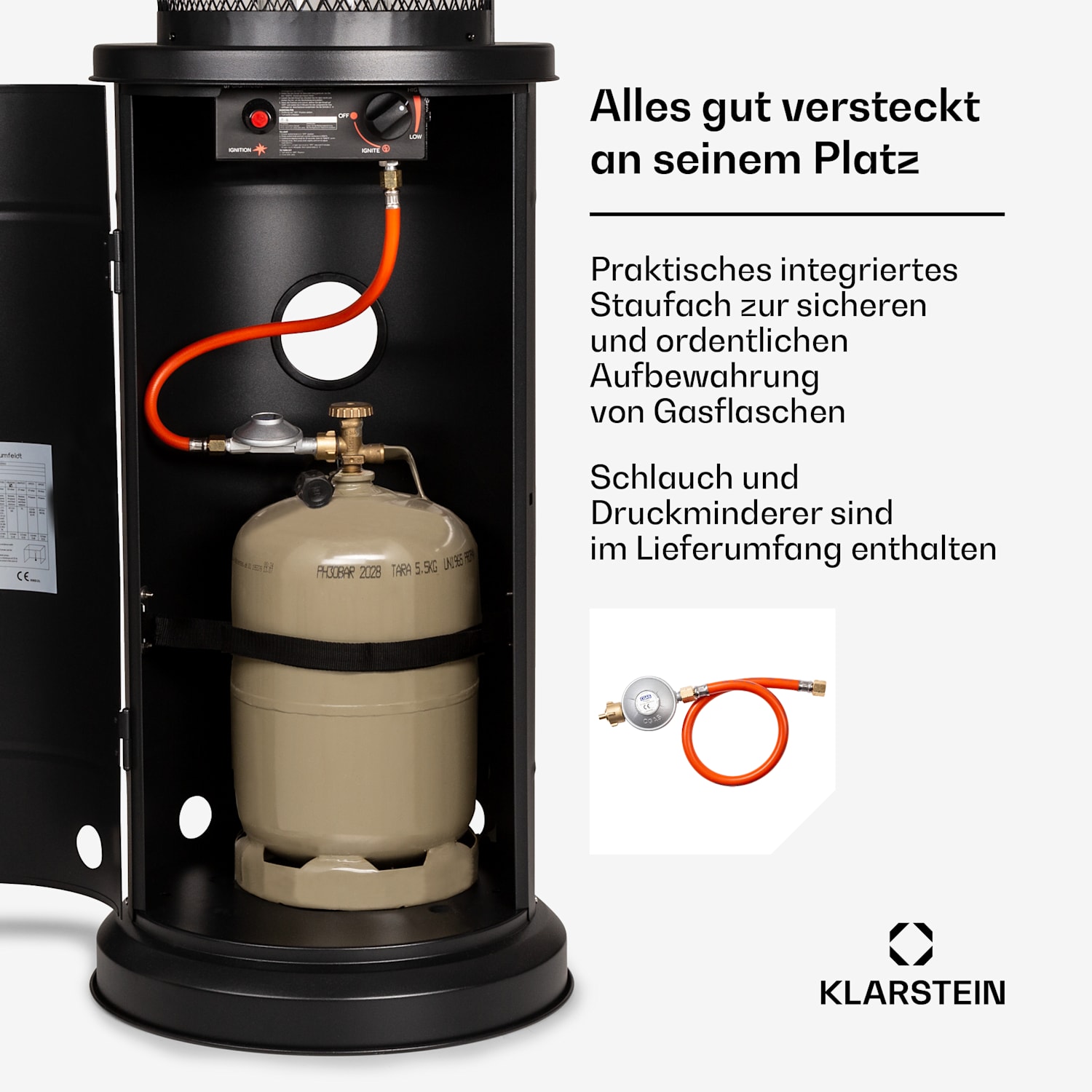Goldflame Terrassenheizstrahler Gasheizer 11,2 kW Temperglas mobil Edelstahl Schwarz