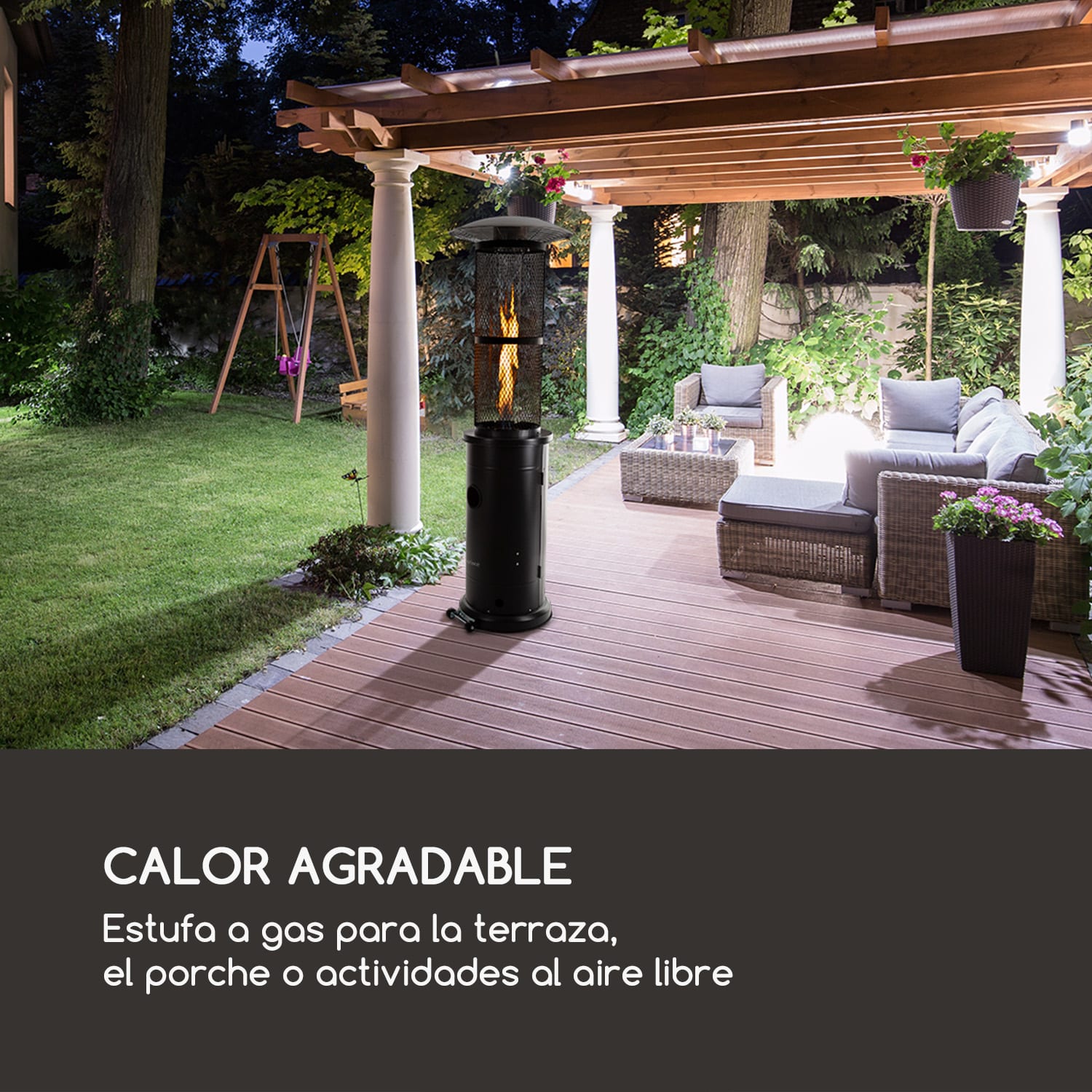 Goldflame calefactor de terraza calefacción a gas 11,2 kW vidrio templado móvil acero inoxidable Negro