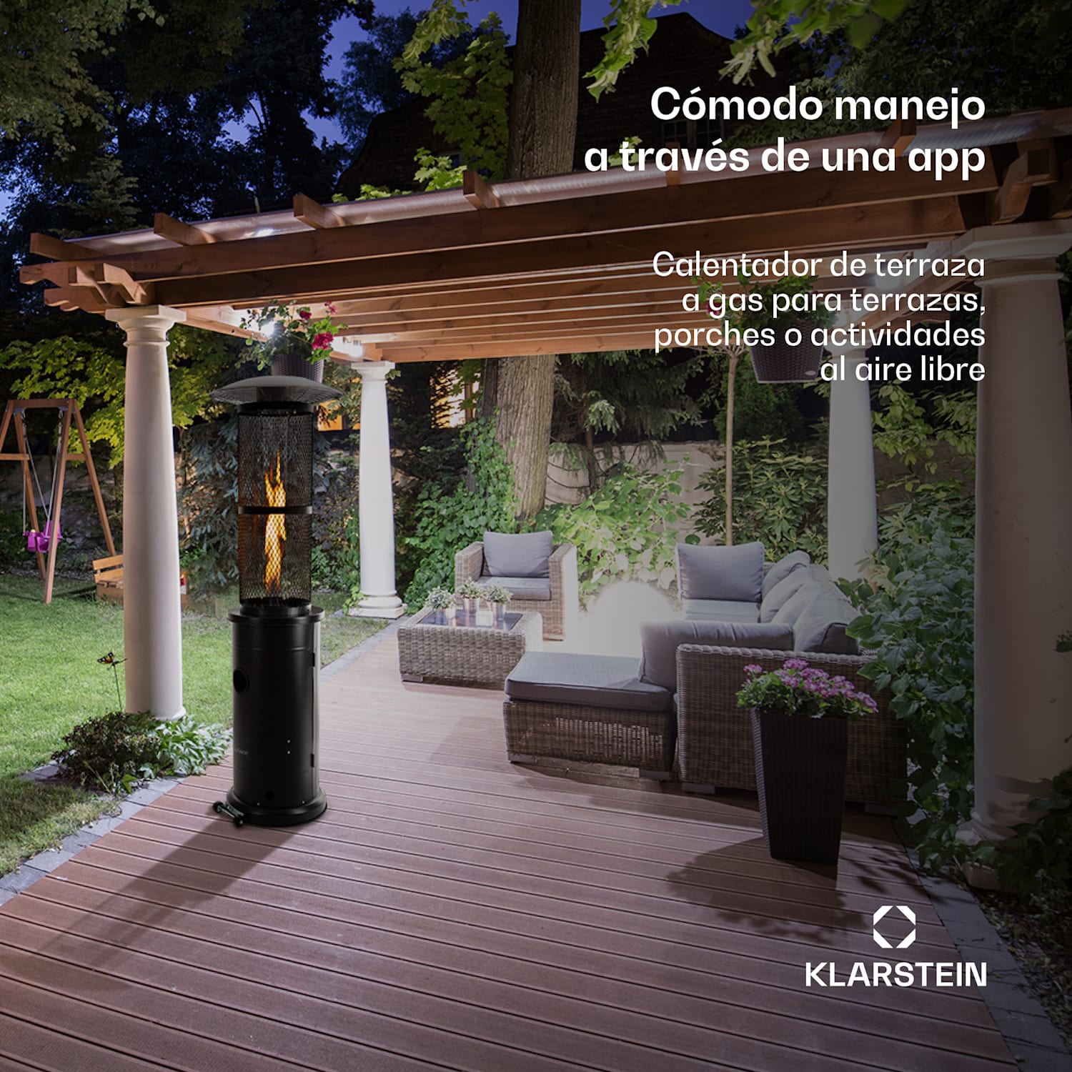 Goldflame calefactor de terraza calefacción a gas 11,2 kW vidrio templado móvil acero inoxidable 