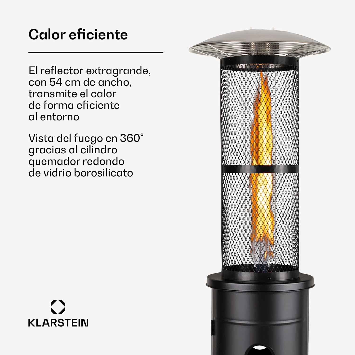 Goldflame calefactor de terraza calefacción a gas 11,2 kW vidrio templado móvil acero inoxidable 