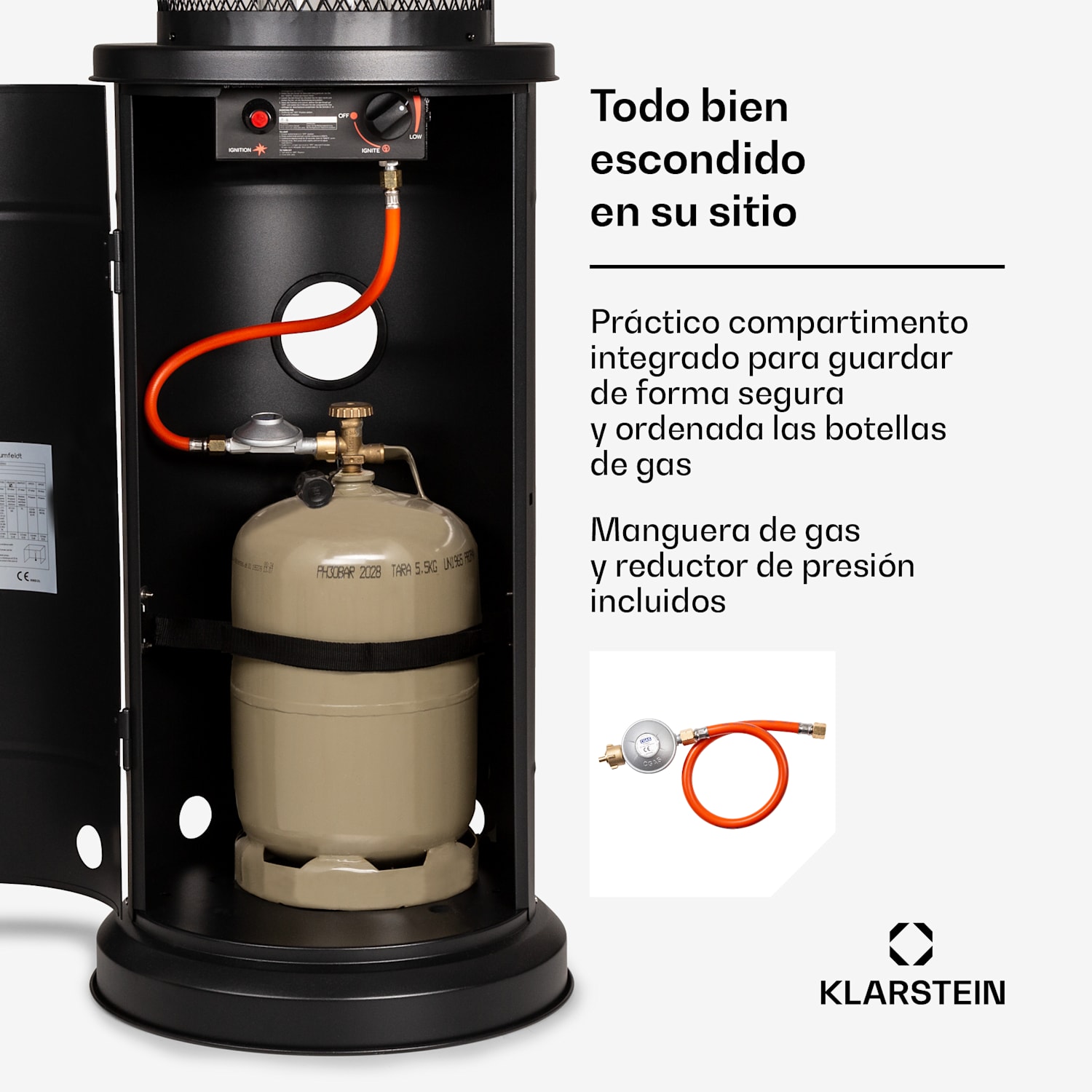 Goldflame calefactor de terraza calefacción a gas 11,2 kW vidrio templado móvil acero inoxidable 