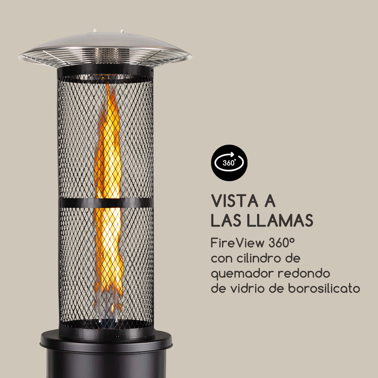Goldflame calefactor de terraza calefacción a gas 11,2 kW vidrio templado móvil acero inoxidable Negro