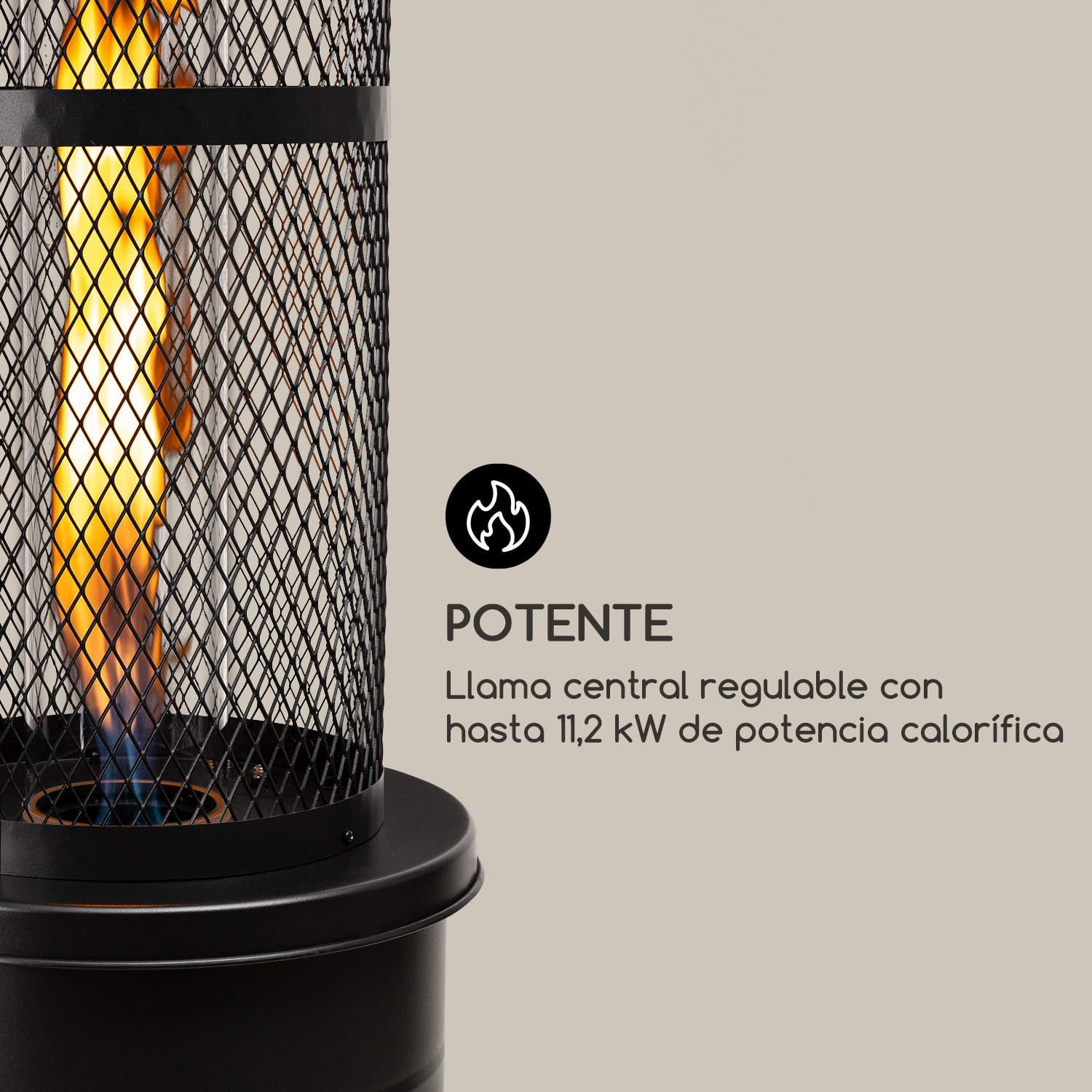 Goldflame calefactor de terraza calefacción a gas 11,2 kW vidrio templado móvil acero inoxidable Negro