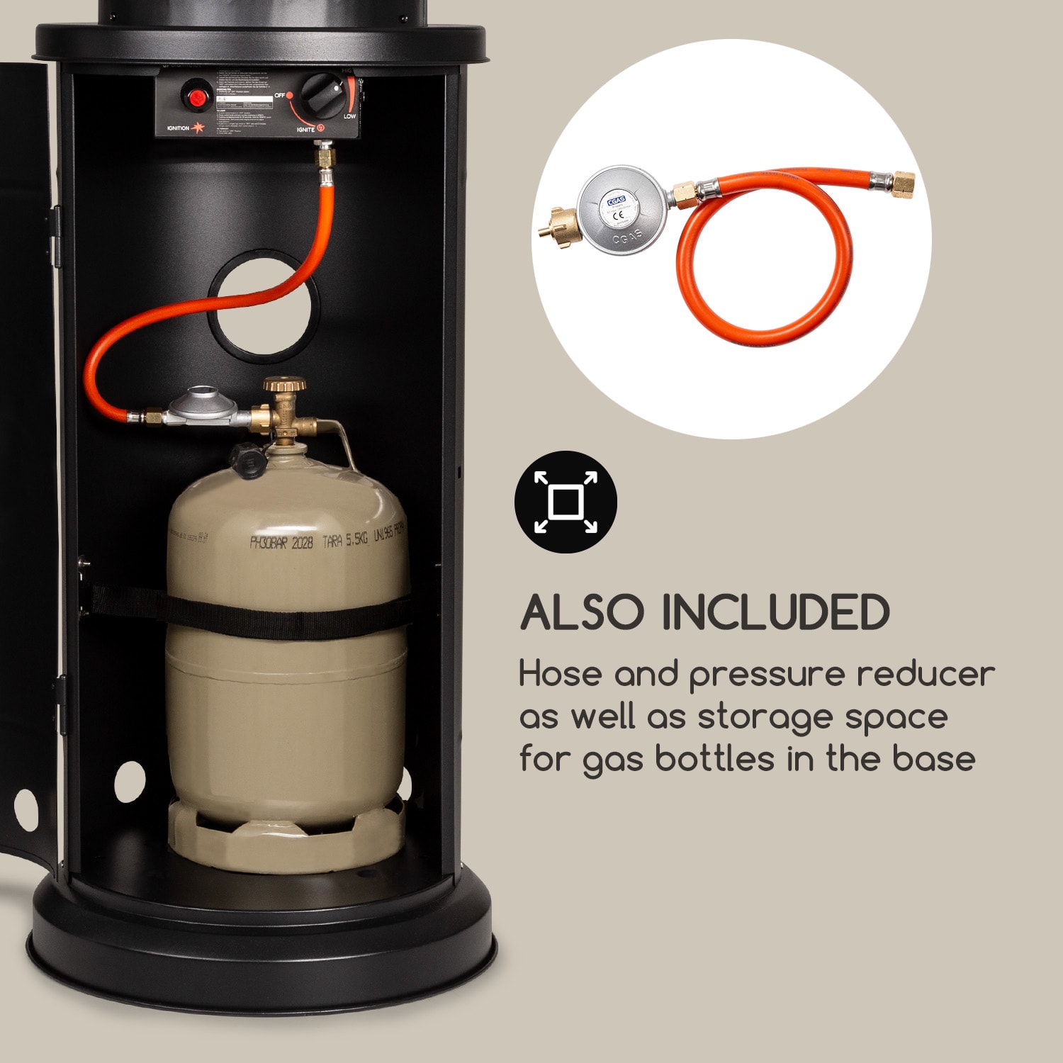 Goldflame Terrasverwarmingsstraler gasverwarmer 11,2 kW veiligheidsglas mobiel roestvrij staal Zwart