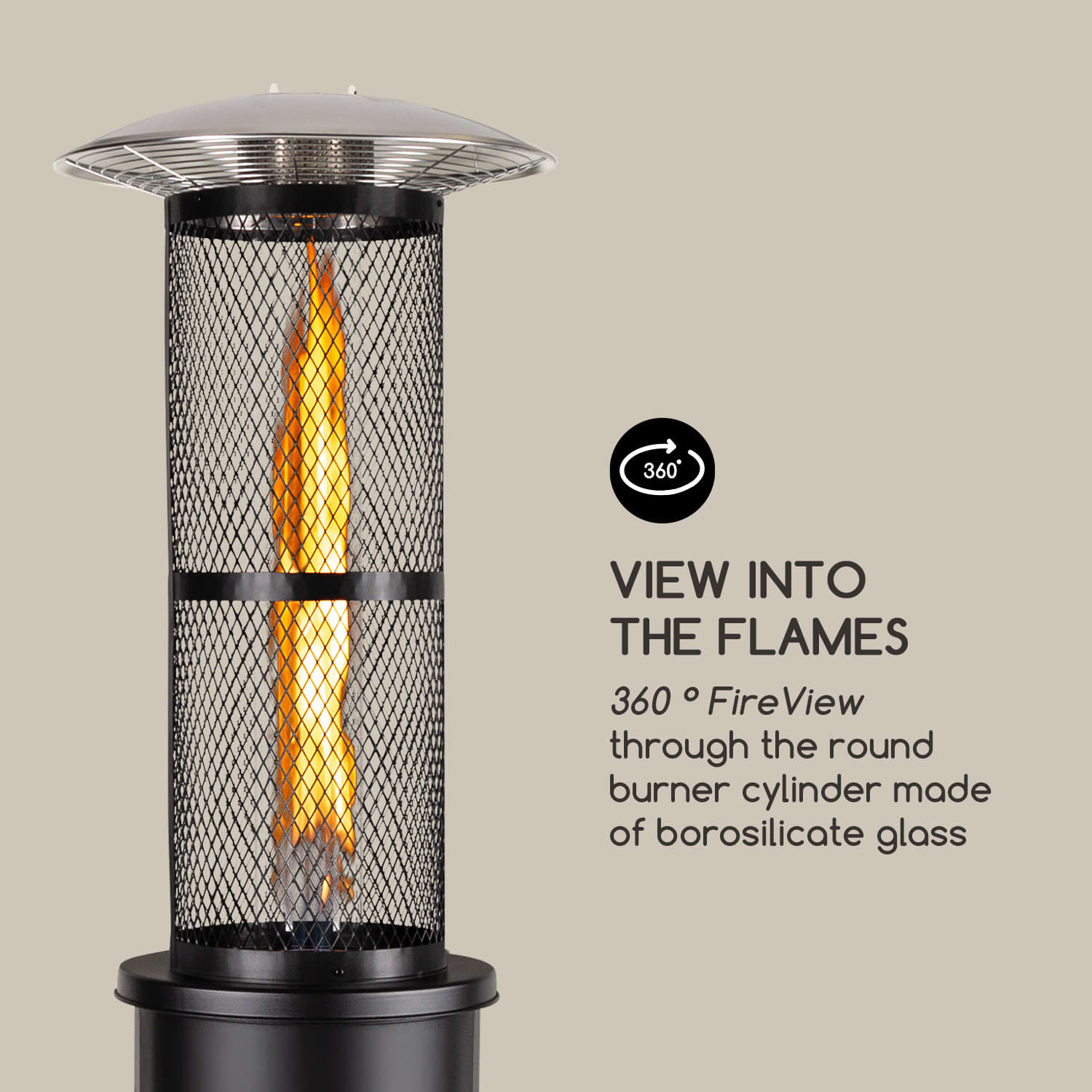 Goldflame Terrasverwarmingsstraler gasverwarmer 11,2 kW veiligheidsglas mobiel roestvrij staal Zwart