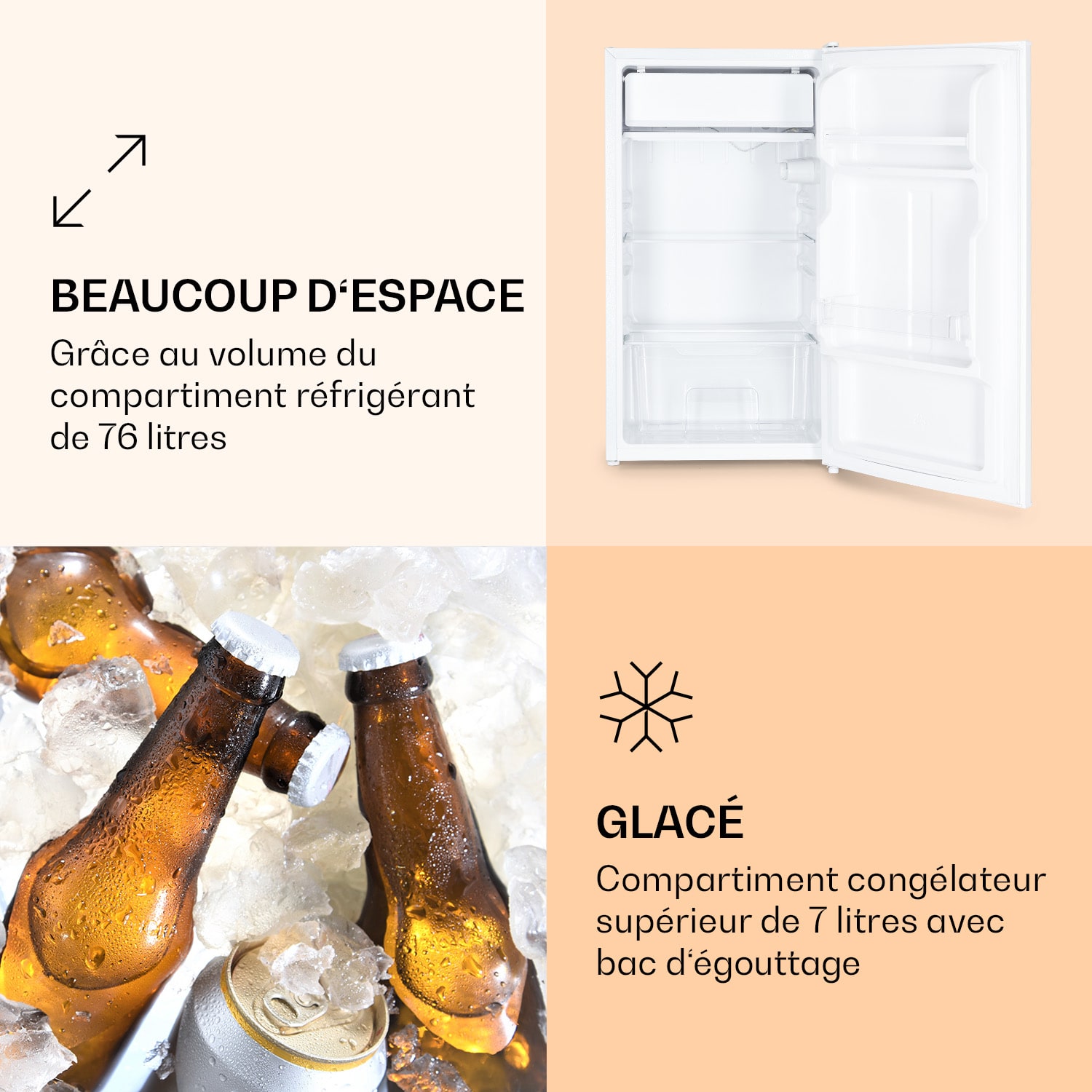 Spitzbergen 83 réfrigérateur 76 litres Compartiment congélateur plus de 7 litres 2 clayettes 83 L | Blanc