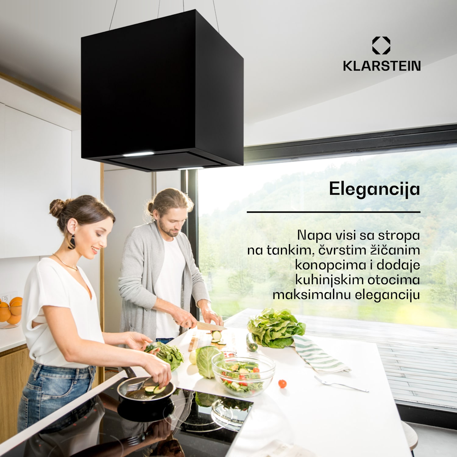 Kronleuchter, otočna napa, 596 m³ / h, LED ploča, razred energetske učinkovitosti A Crna