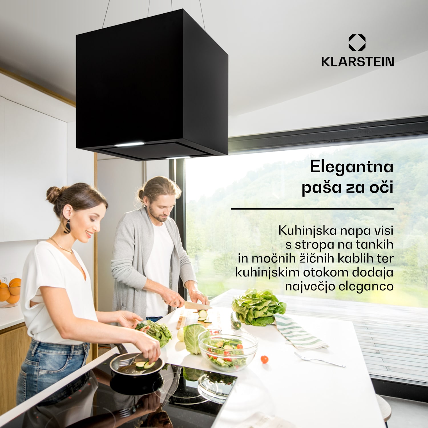 Kronleuchter, otoška napa, 596 m³/h, LED panel, razred energetske učinkovitosti A Črna